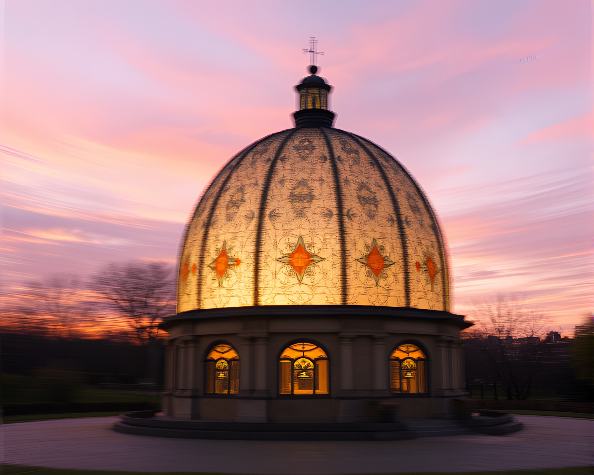 Pan Motion Blur Stained Glass Dome Twilight – free AI stock image