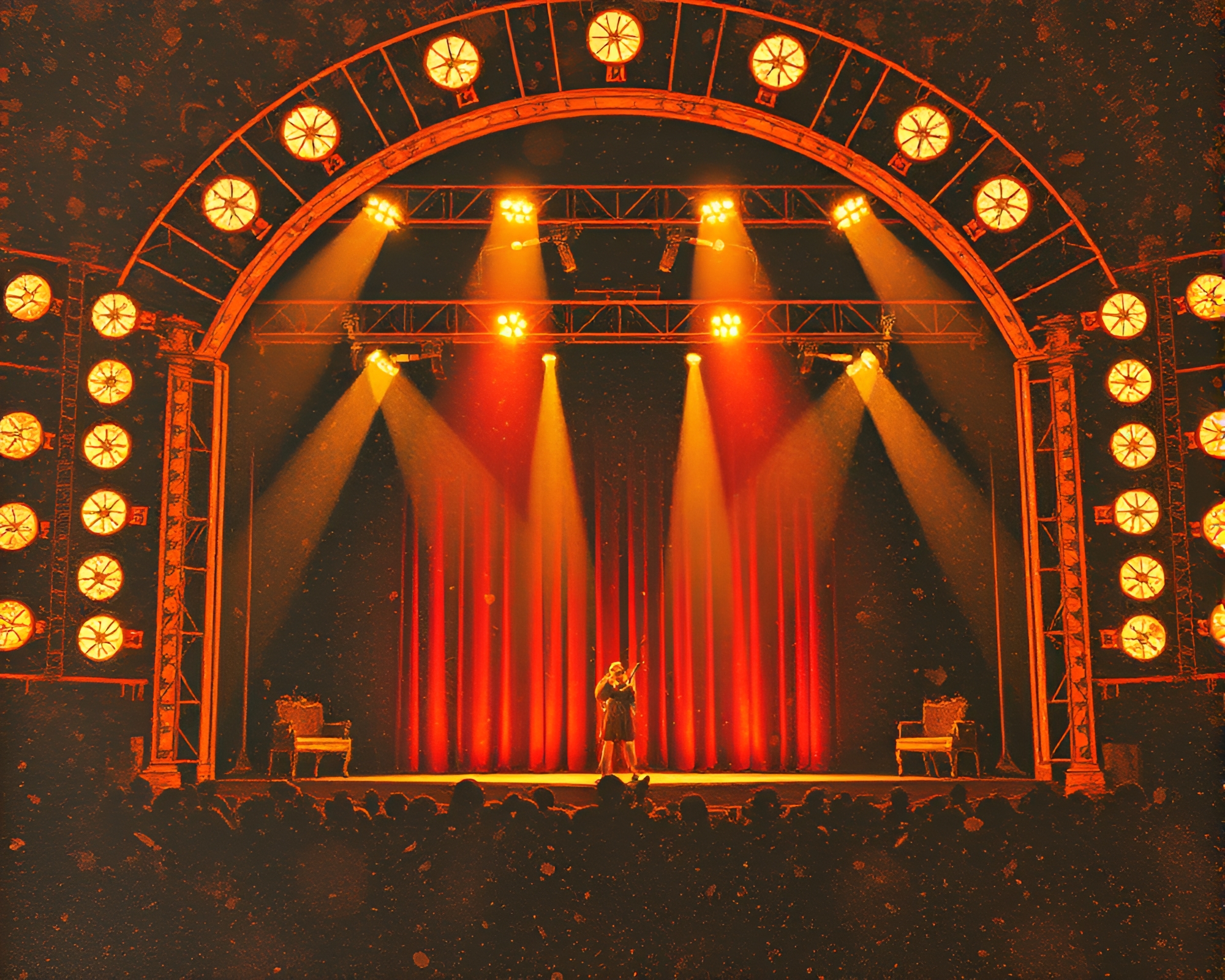 Rustic Siren Concert Collage: Dadaist Stage Lights – free AI stock image