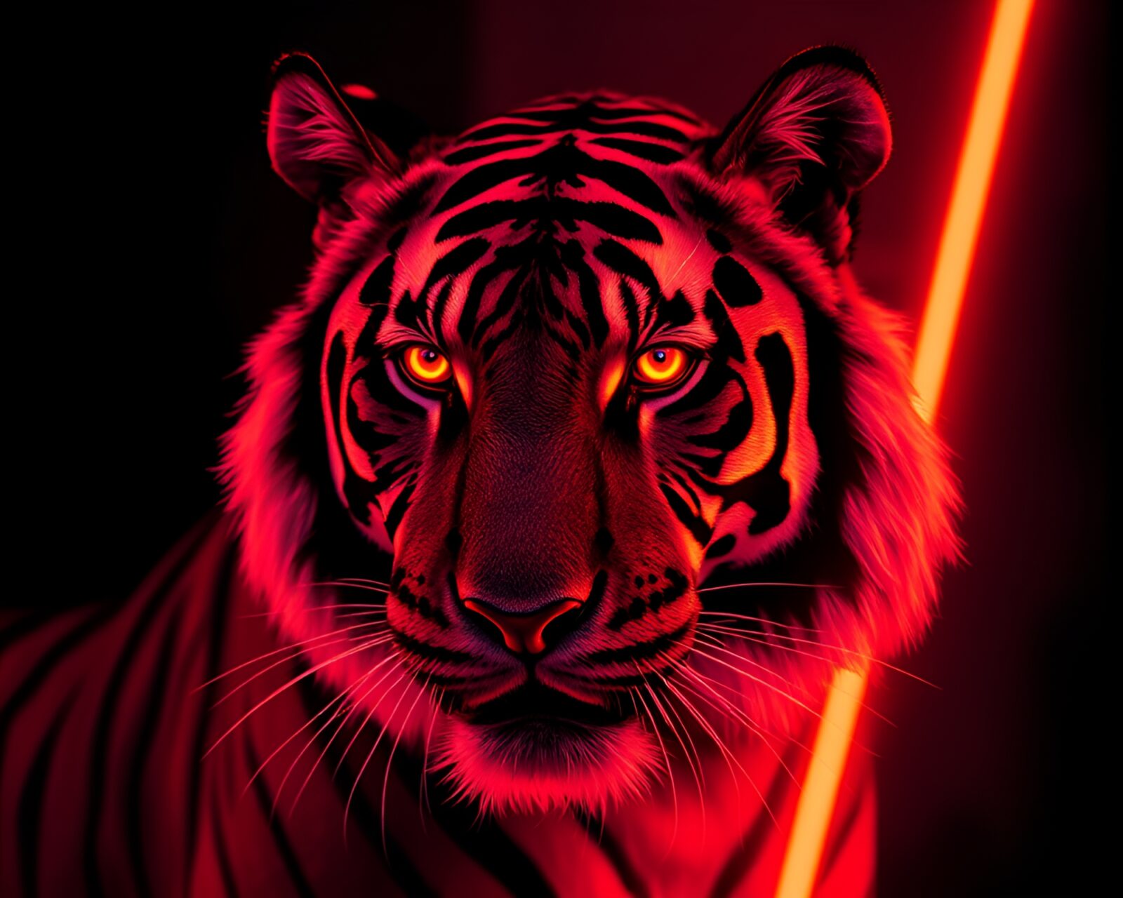 Desaturated tiger outlined in neon stipple shading art style