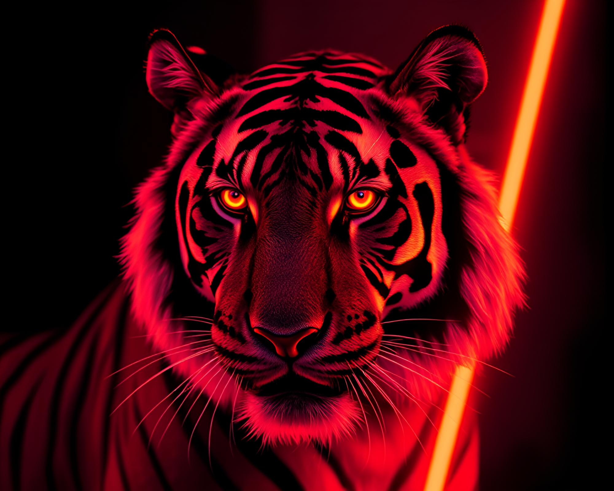 Gloomy Tiger in Neon Stipple Art – free AI stock image