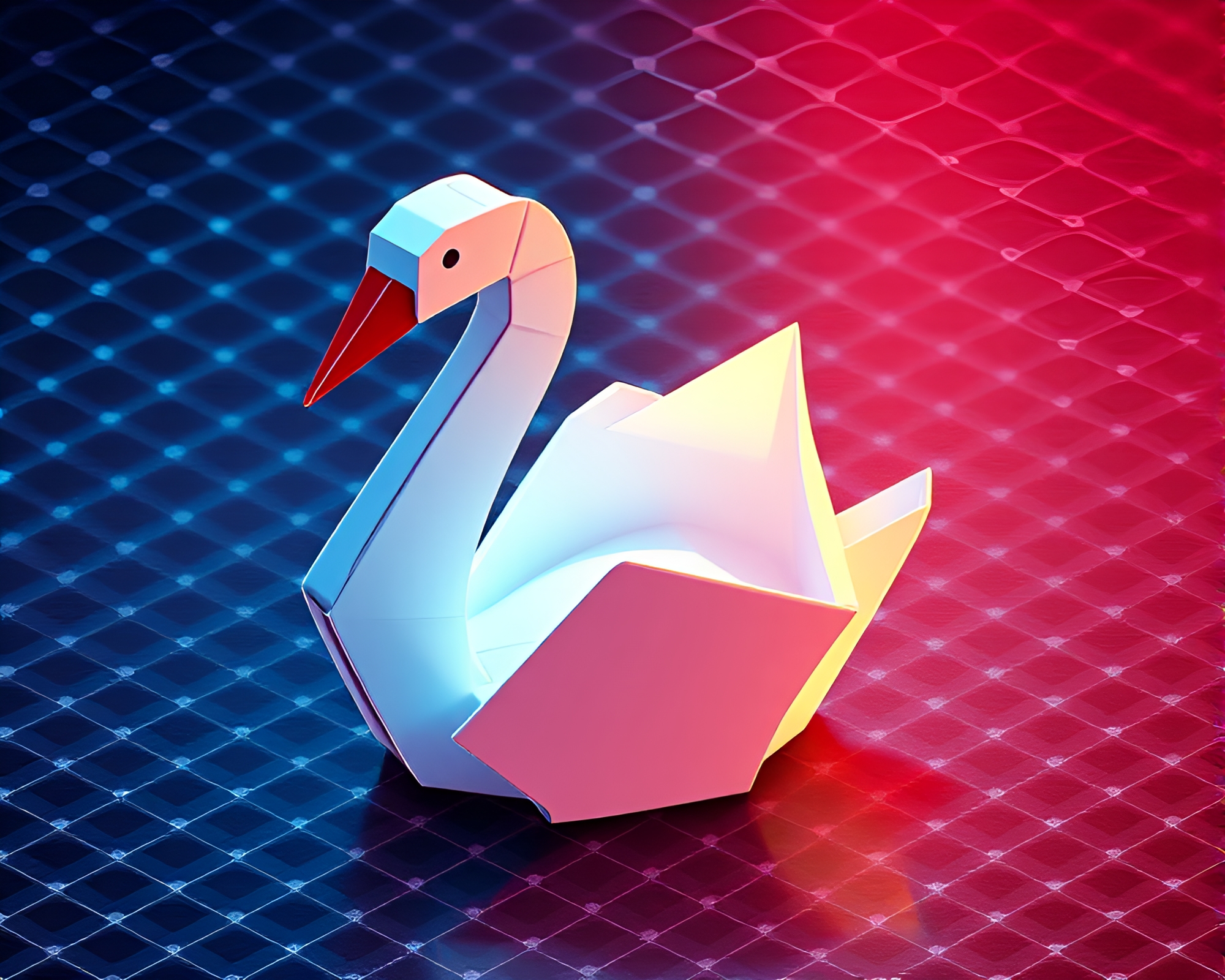 LED Origami Swan in Isometric VHS Distortion – free AI stock image
