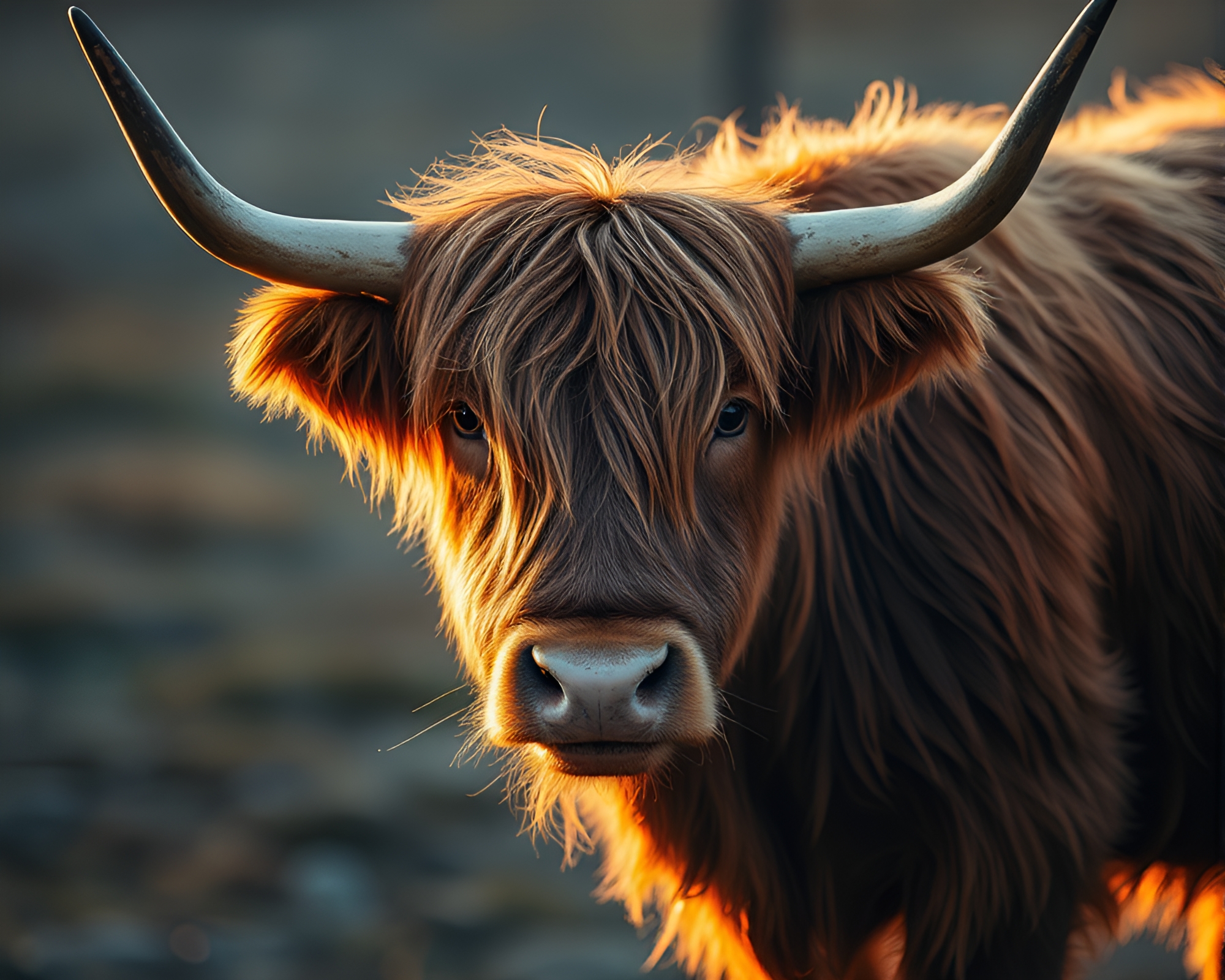 Highland Cow Basking in Fractal Glow – free AI stock image
