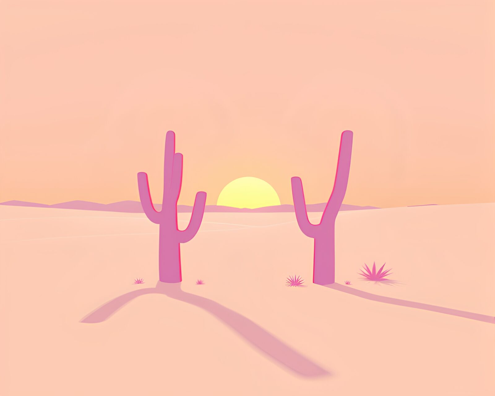 Anaglyph 3D desert landscape with stencil shadows at sunrise