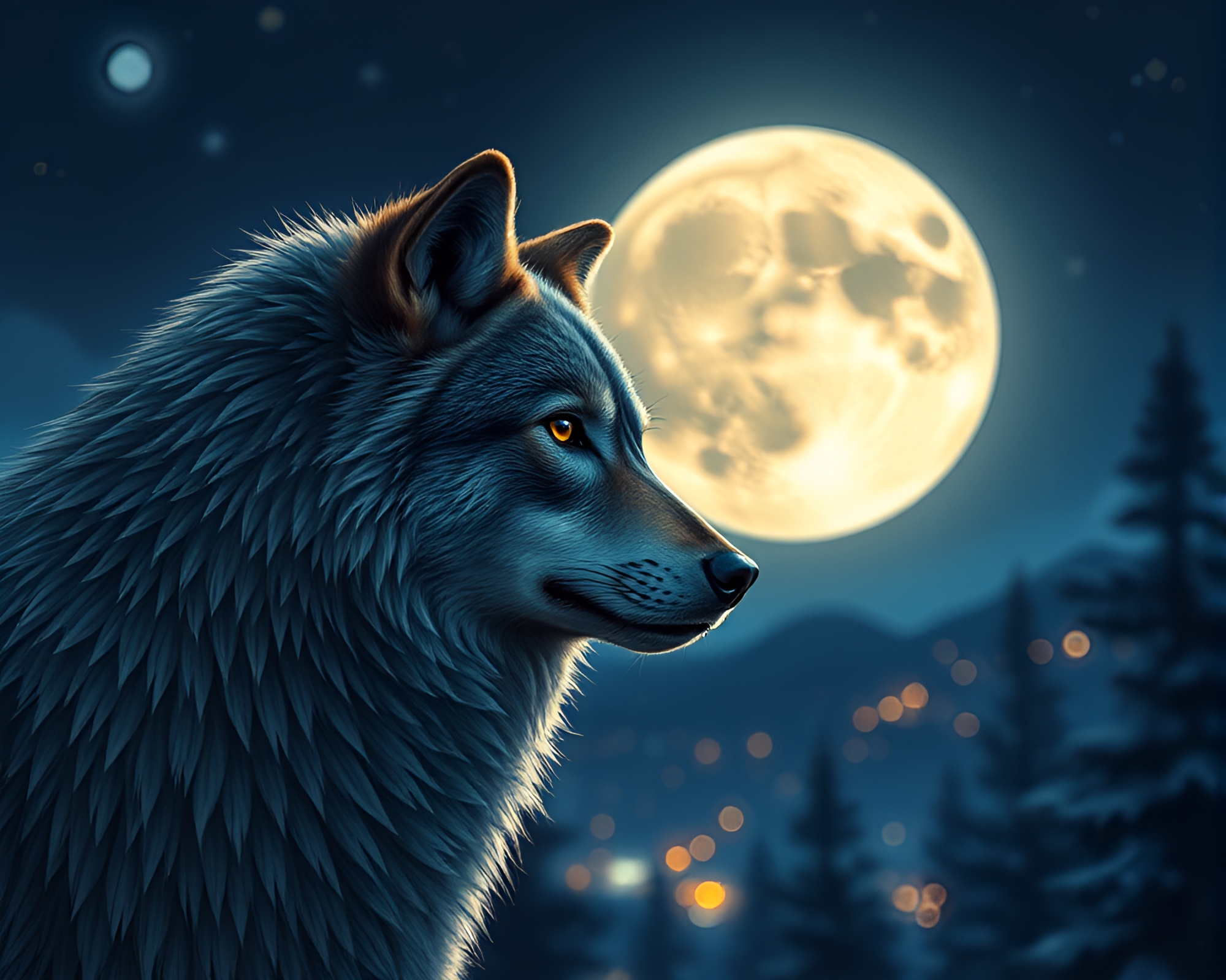 Moonlit Wolf in Urban Fashion Illustration – free AI stock image