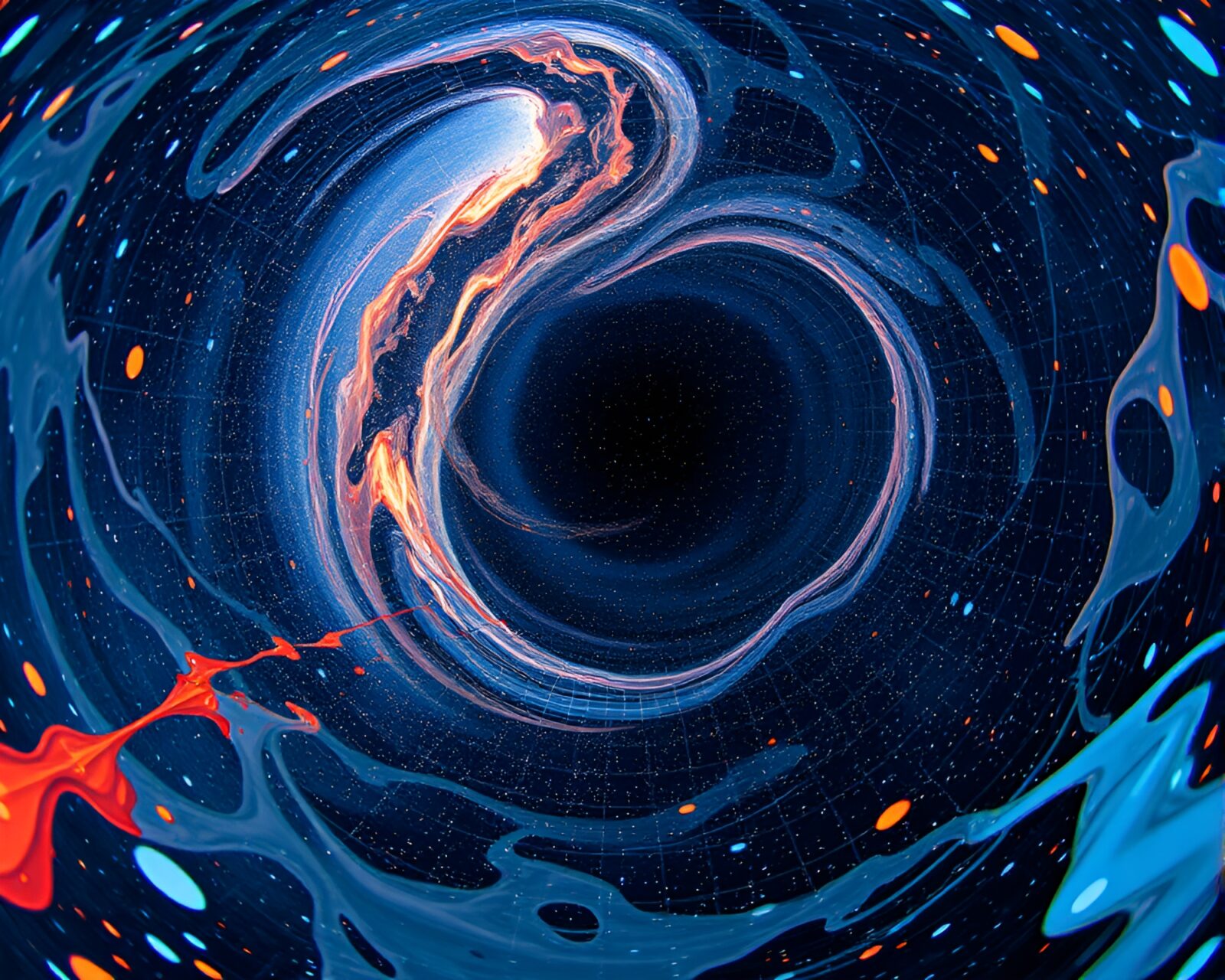 Colorful swirls in a VR hub with splattered paint