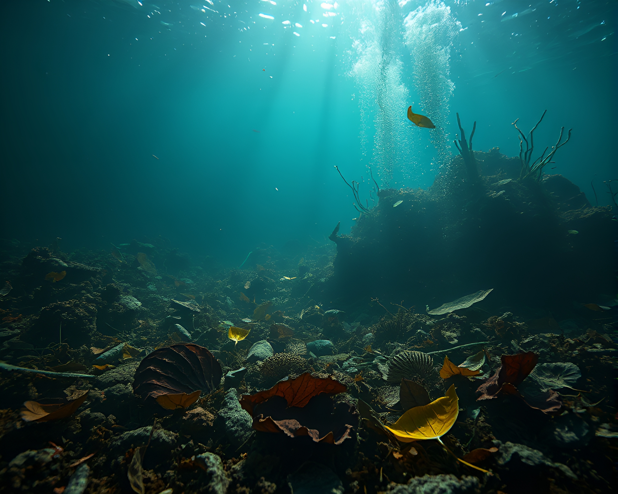 Submerged Leaf Litter: Mixed Media Art – free AI stock image