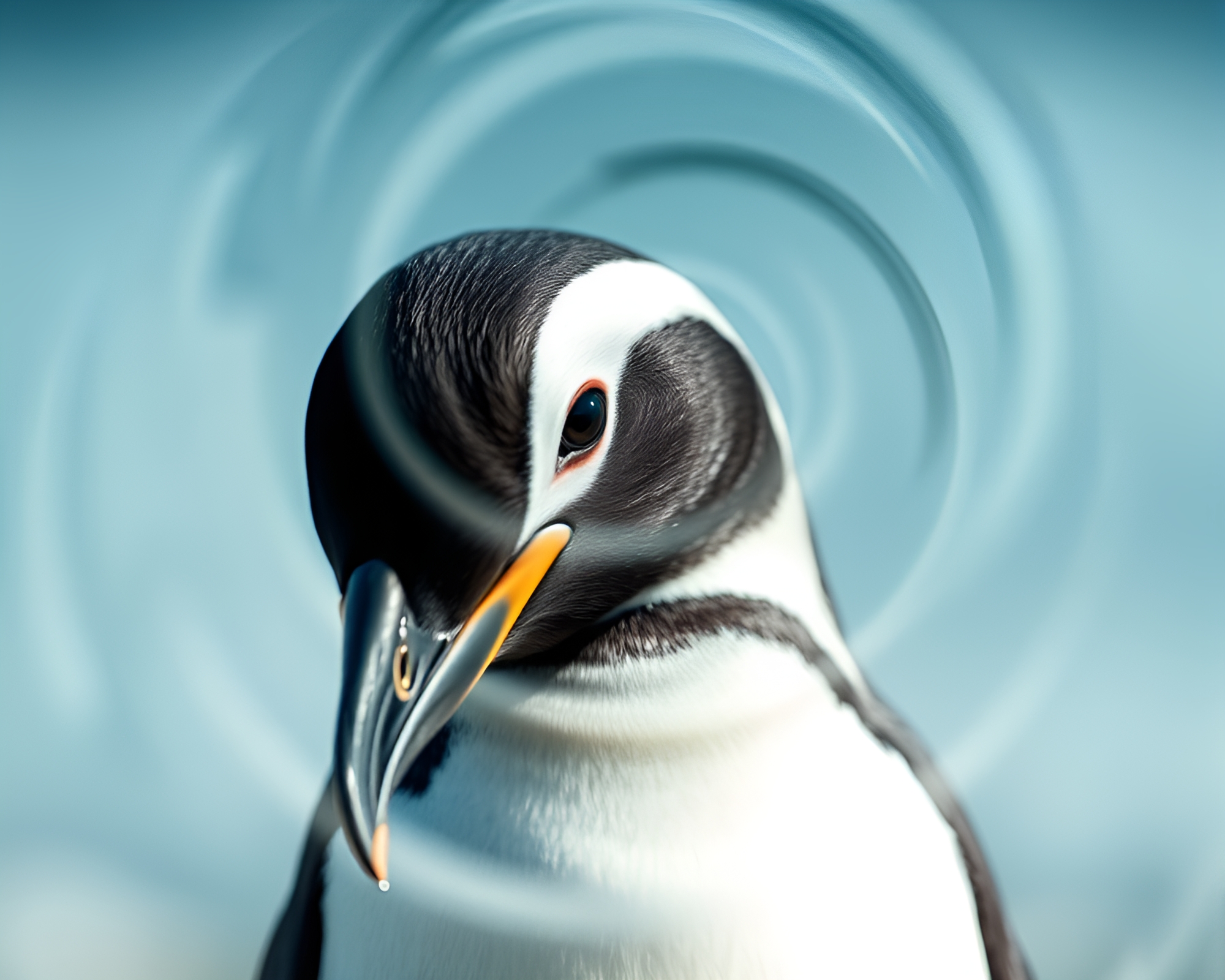 Penguin in Swirling Lens Distortion with Soft Shadows – free AI stock image