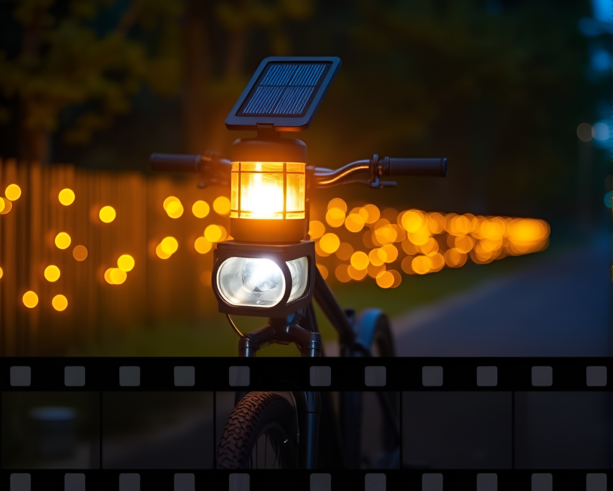Solar-Powered Bike Reflecting Lantern Light – free AI stock image