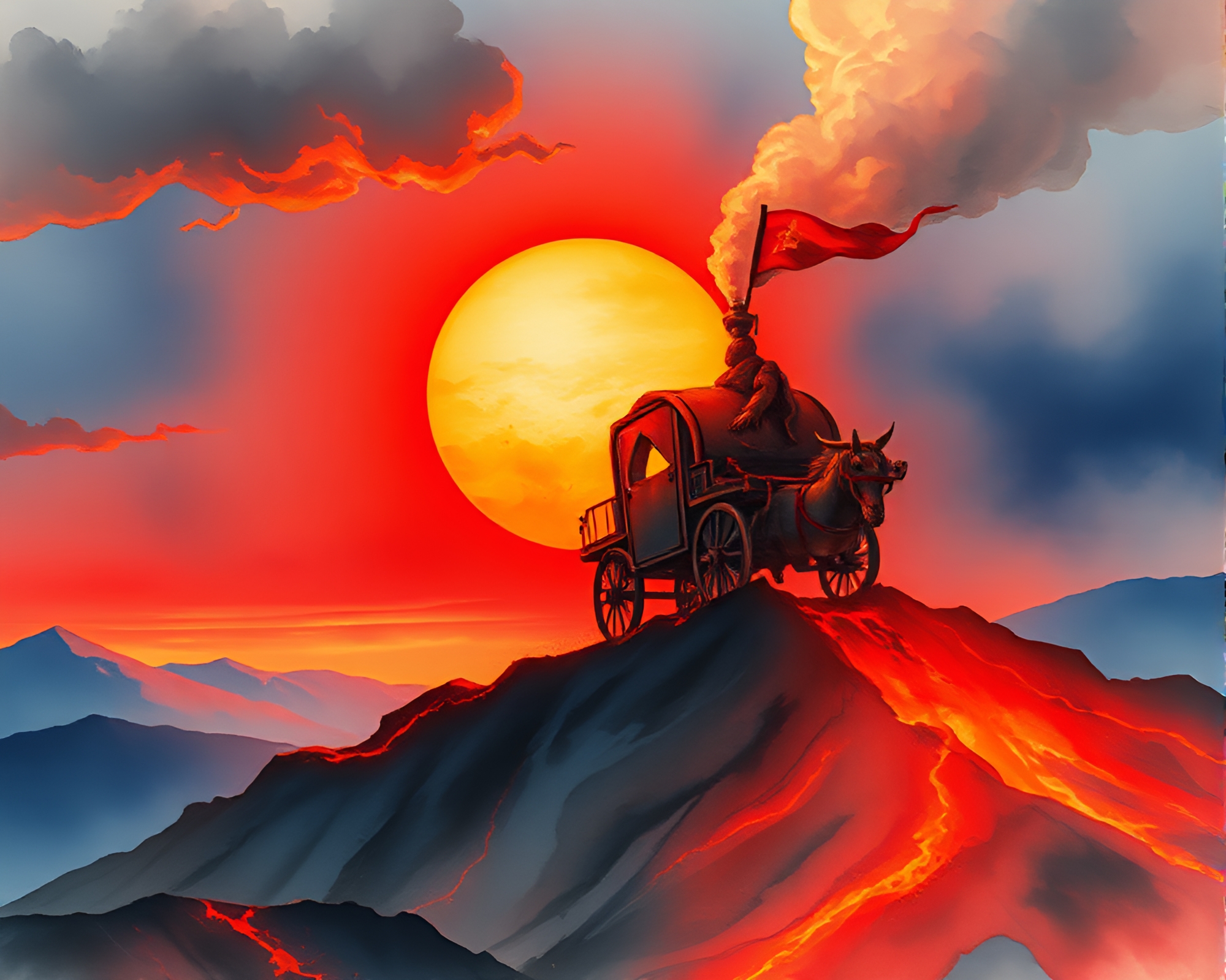 Chariot Racing under Volcano Sun Glare – free AI stock image