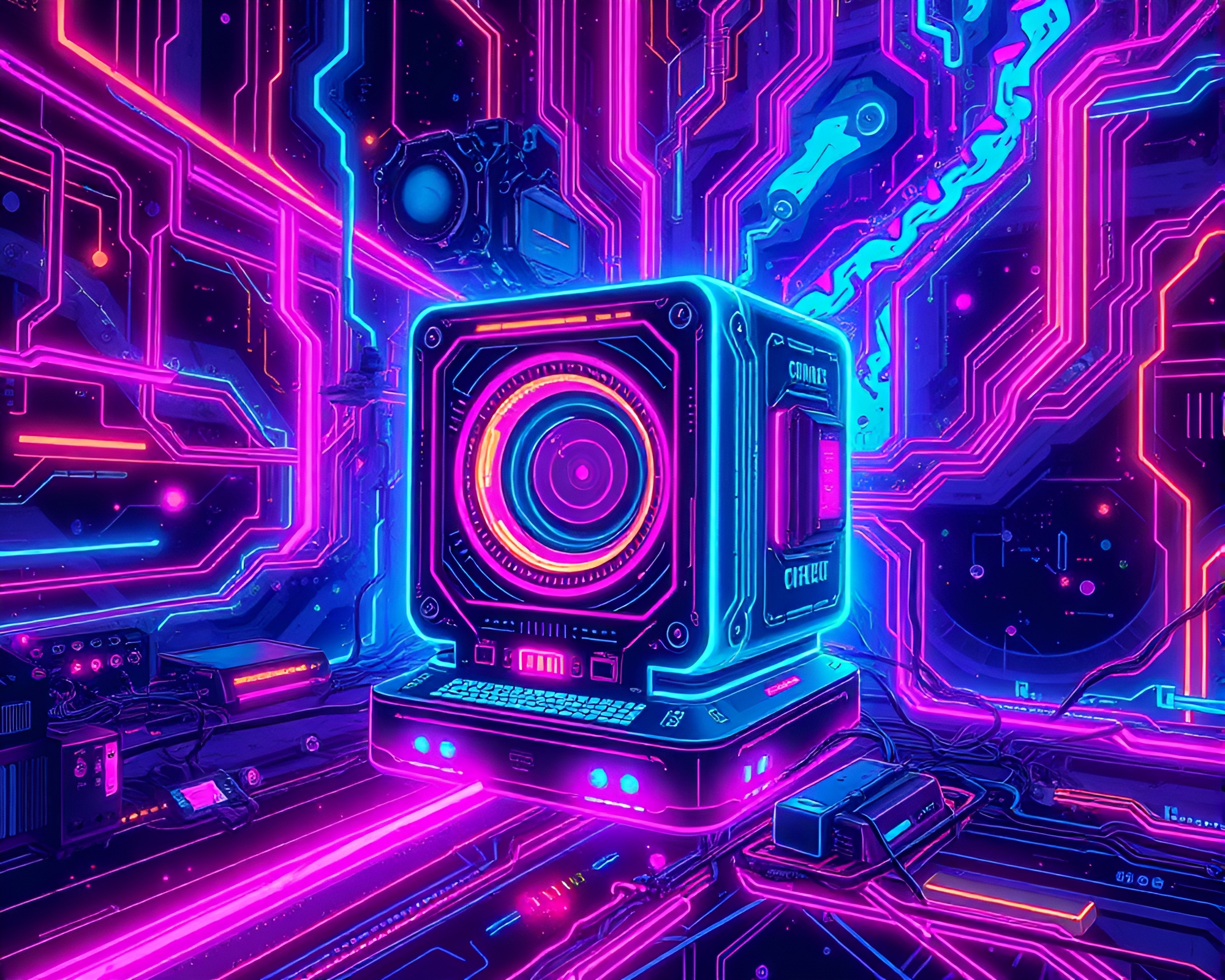 Quantum Steampunk: Vibrant Negative Space Illustration – free AI stock image