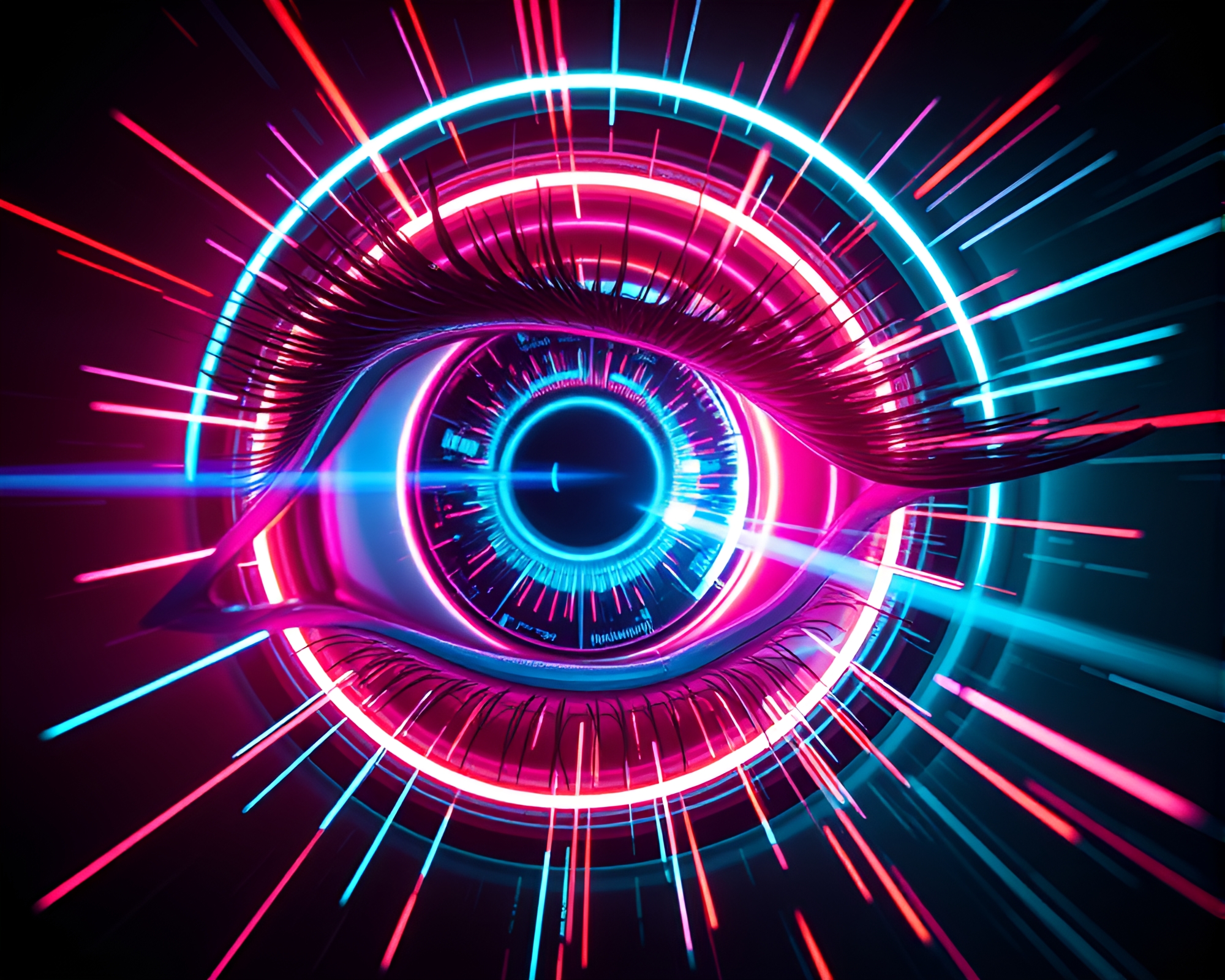 Cybernetic Eye Zoom Burst Rim Lighting – free AI stock image