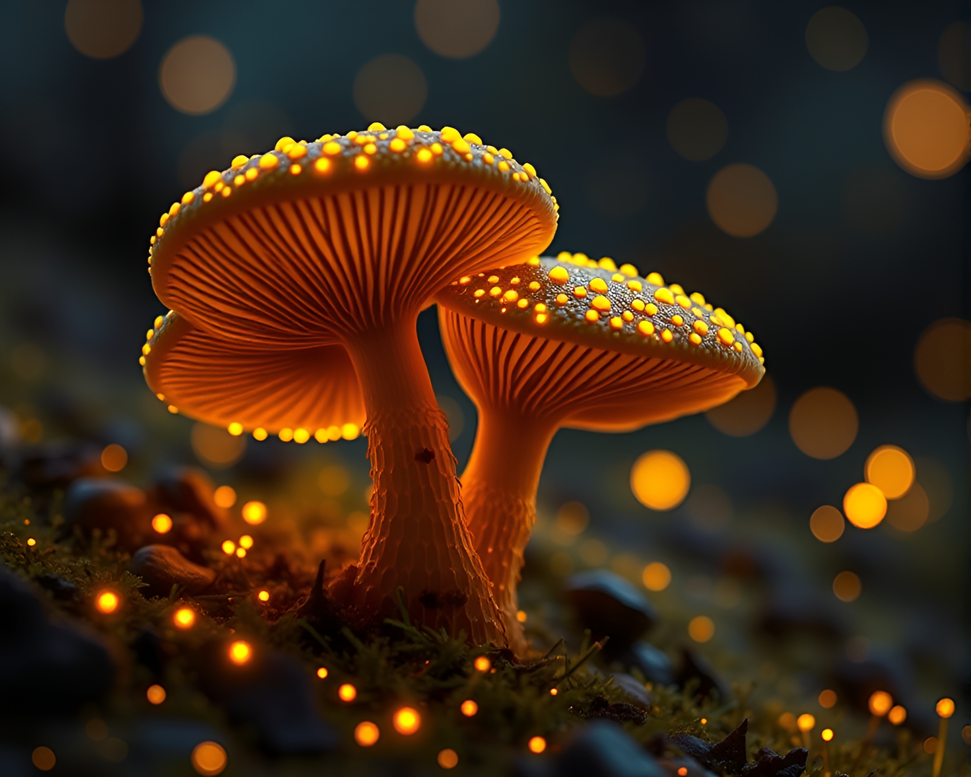 Bioluminescent Mushroom Forest Pixel Art with Gold Foil Details – free AI stock image