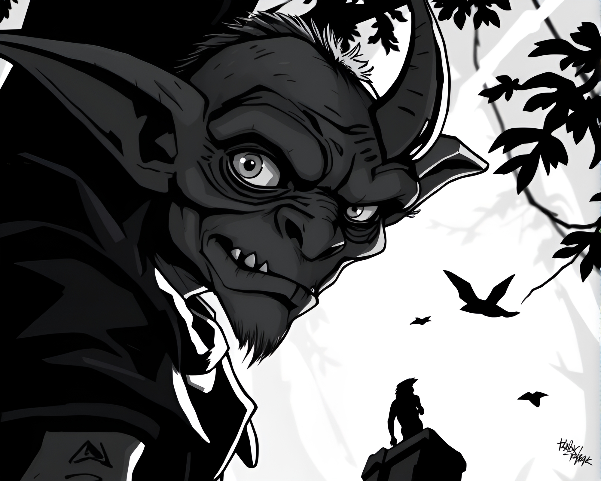 Goblin in Noir Toon Shadow Portrait – free AI stock image