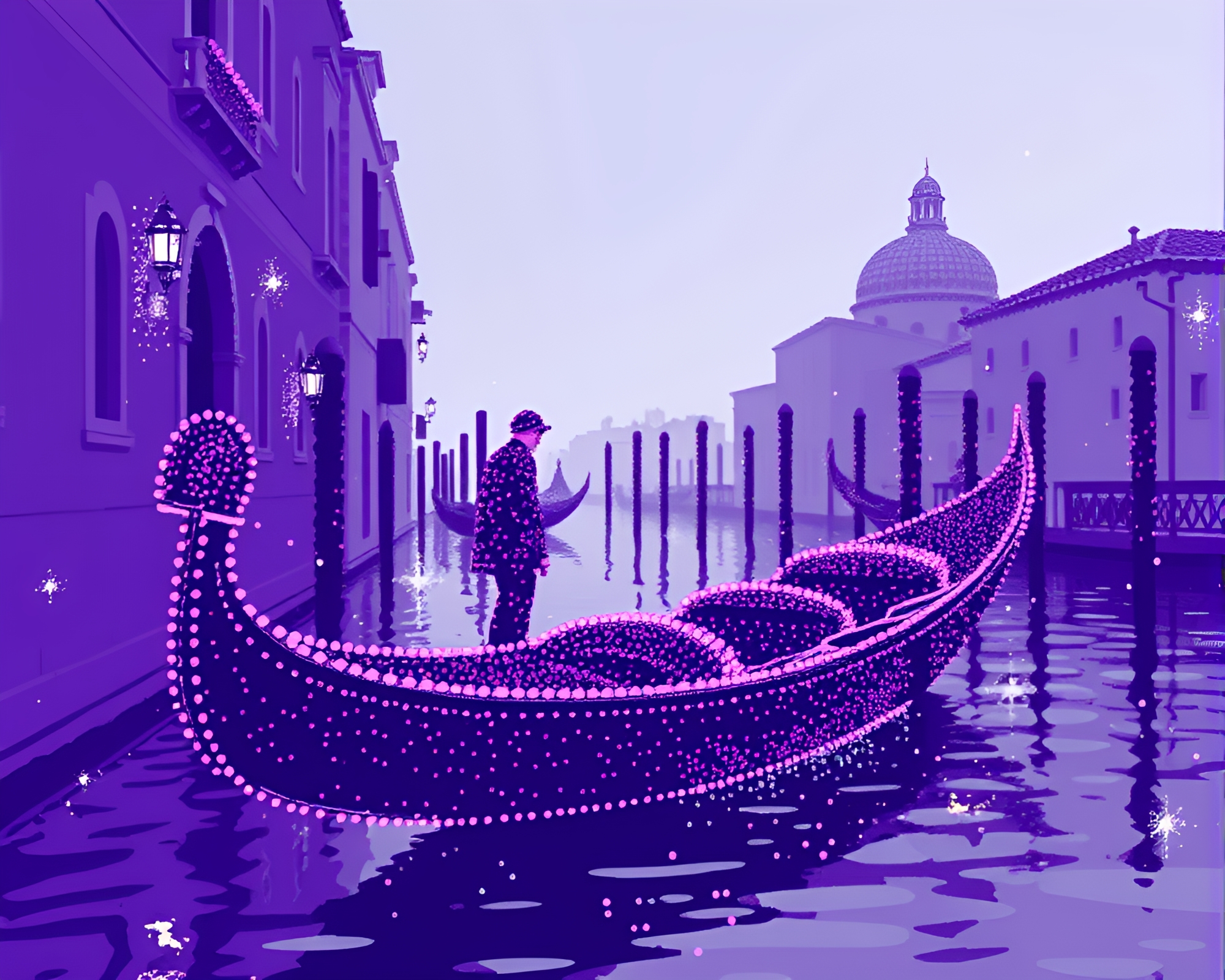 Amethyst Hued Venetian Gondola in Dot Matrix Style – free AI stock image