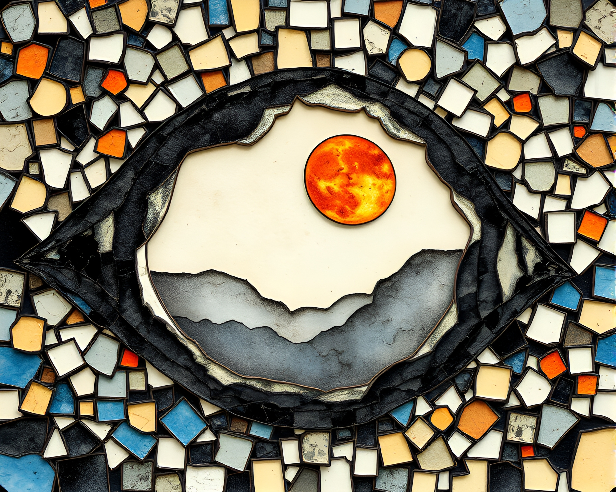 Fragmented Mosaic Ink Calligraphy in Egg Tempera Vignette – free AI stock image