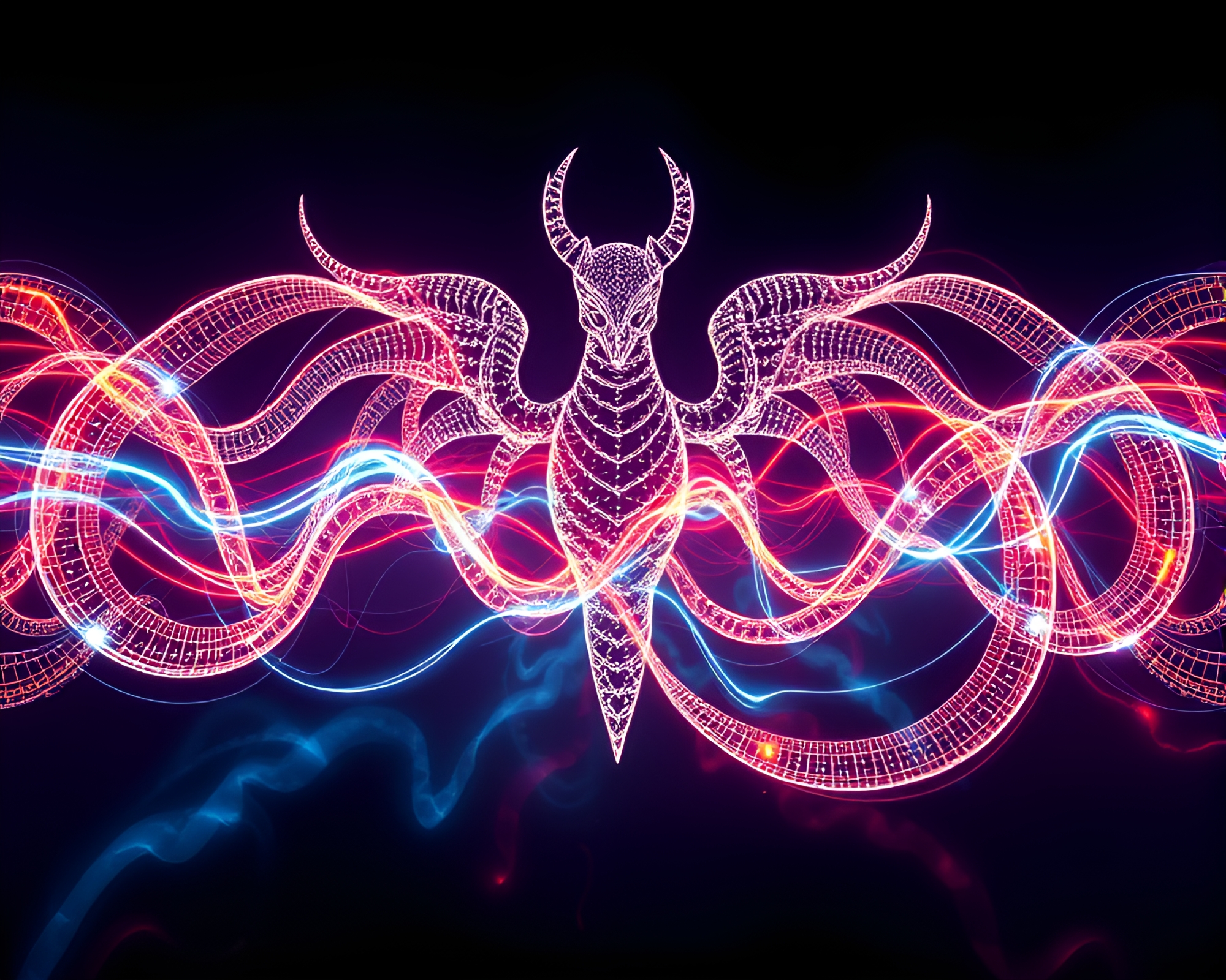 Hydra Light Trails in Blueprint Kaleidoscope – free AI stock image
