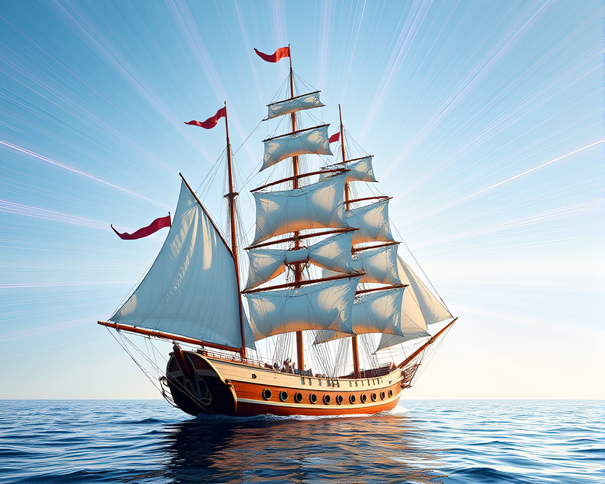 Iridescent Classic Sailing Ship with Radial Symmetry – free AI stock image