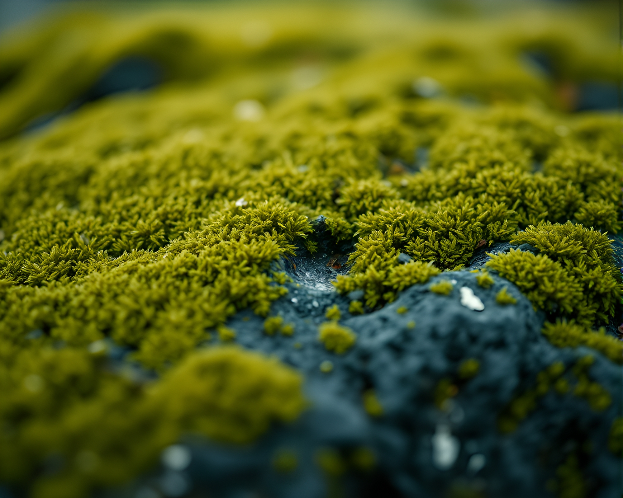 Arctic Blue Moss-Covered Rock Embroidered Detail Composition – free AI stock image