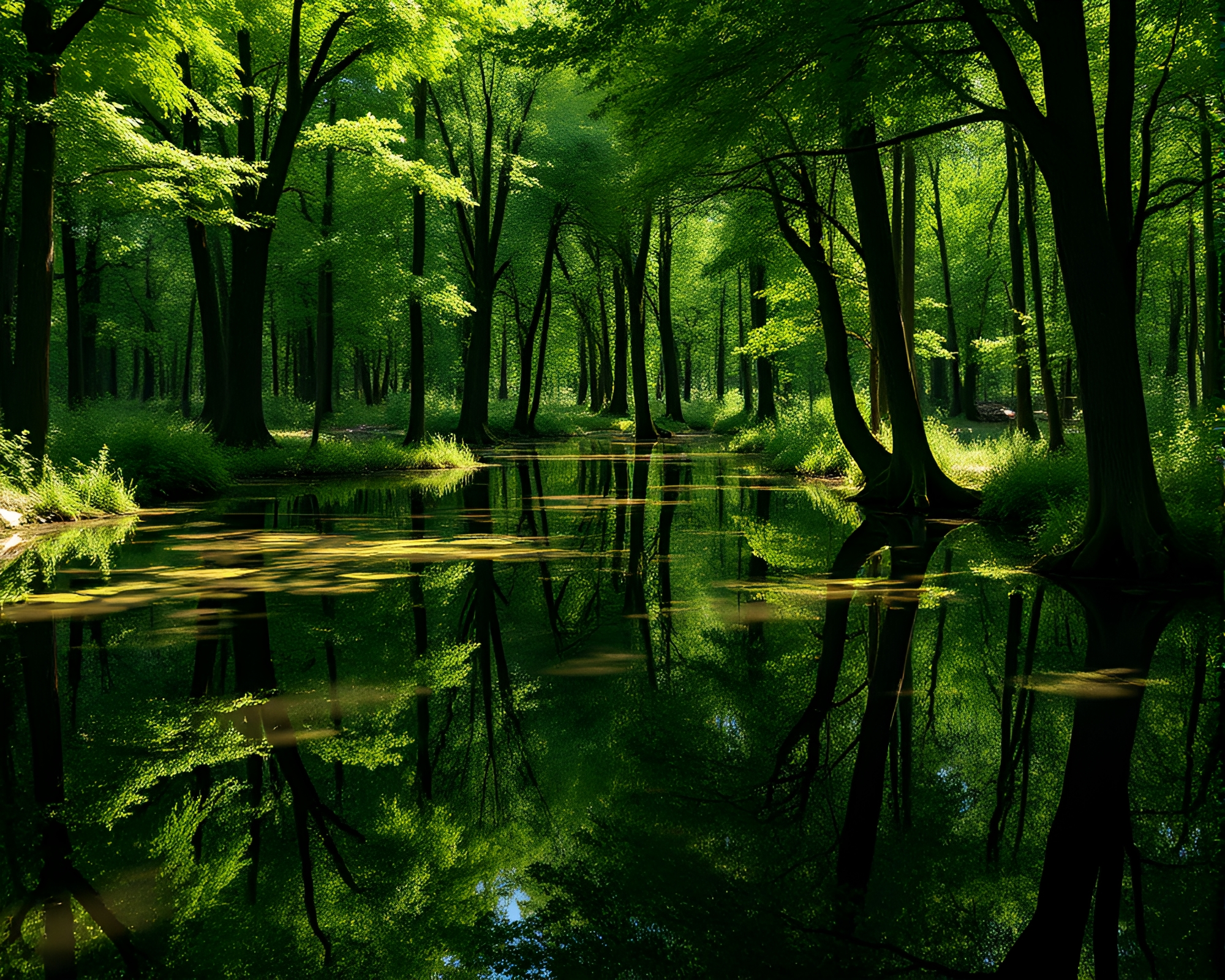 Majestic Falcon Reflecting in Forest Green Pond – free AI stock image