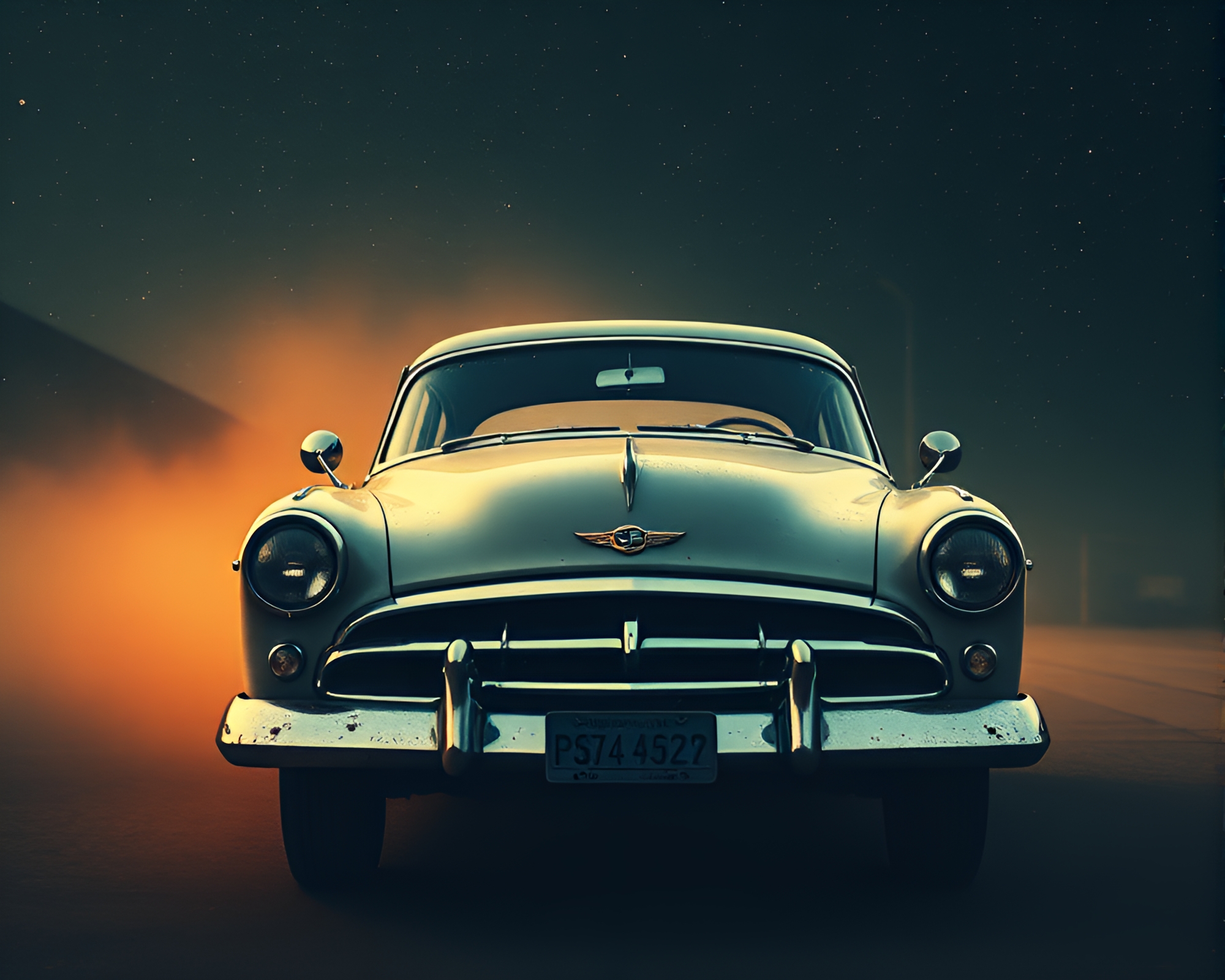Vintage Car in Cosmic Dust Minimalist Composition – free AI stock image