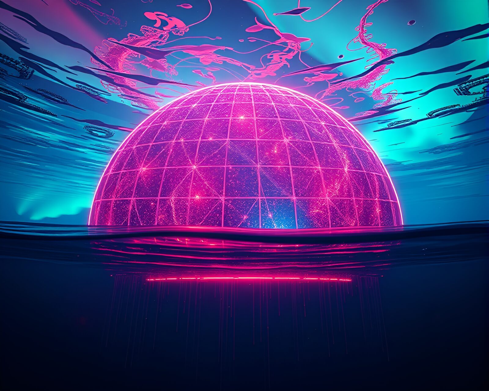 Vibrant data visualization of underwater world in neon colors