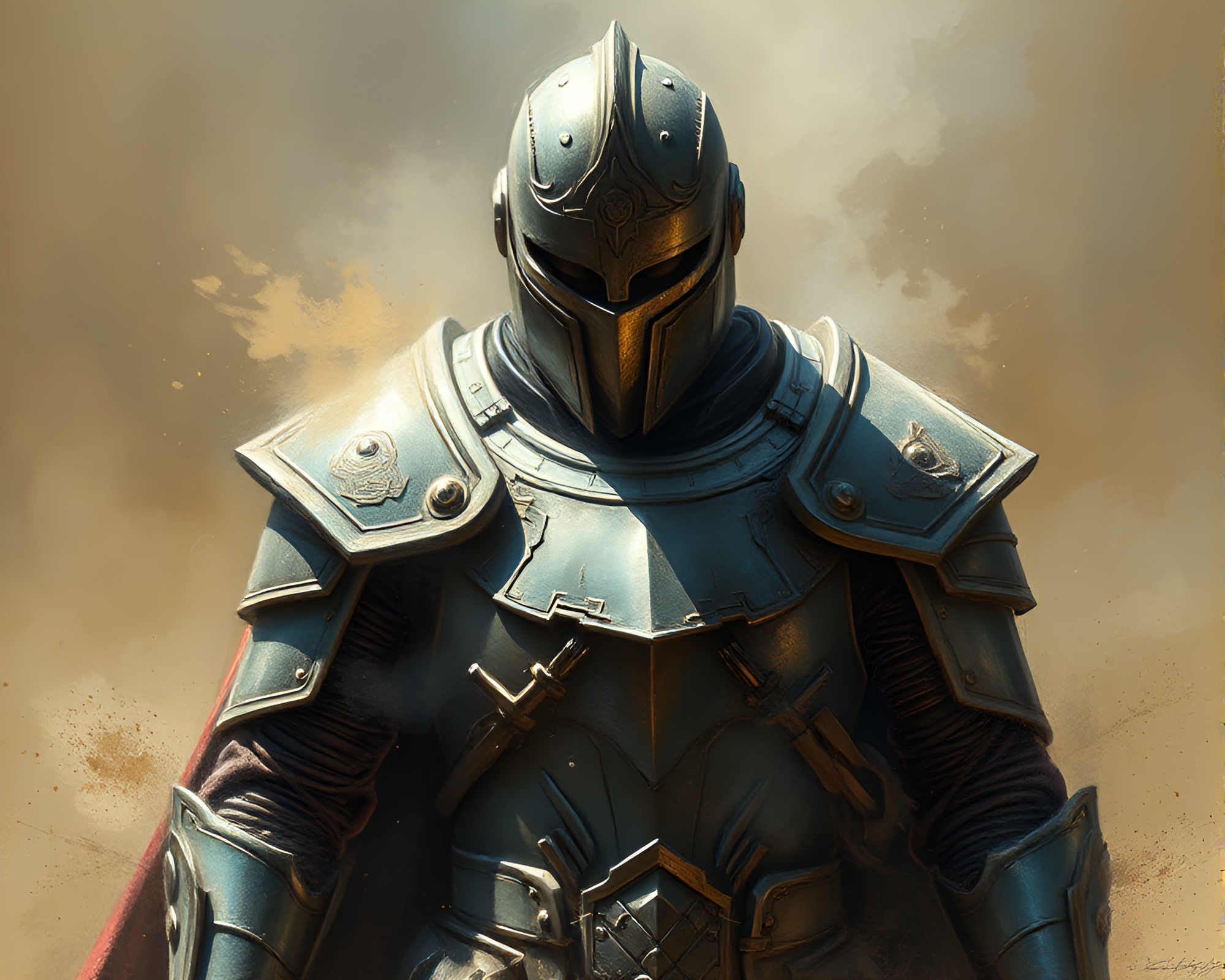Majestic Knight under Dust Overlay – free AI stock image