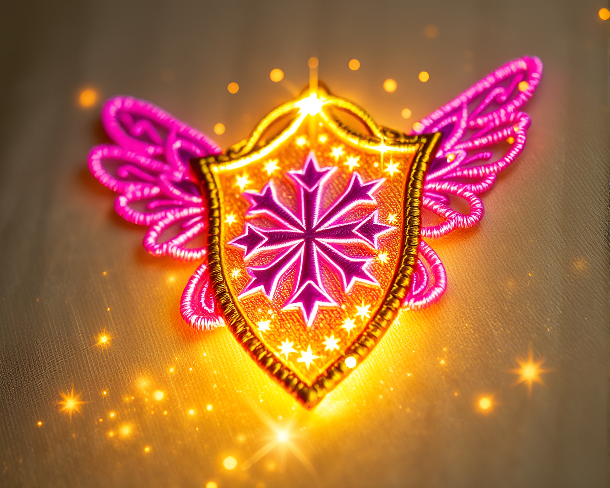 Fantasy Shield with Embroidered Medical Illustration Details – free AI stock image