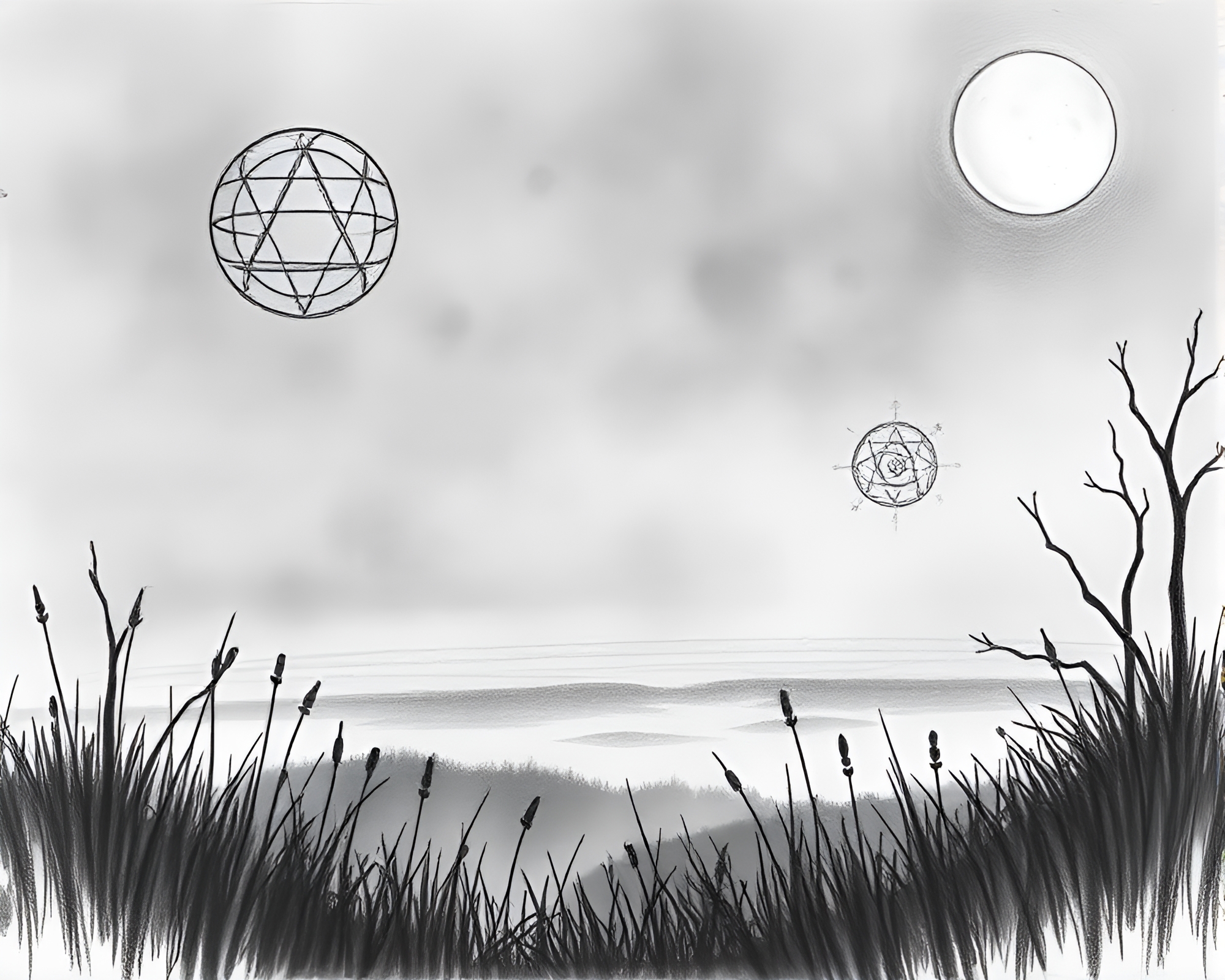 Alchemical Symbols Enveloped in Twilight Mildew Sketch – free AI stock image