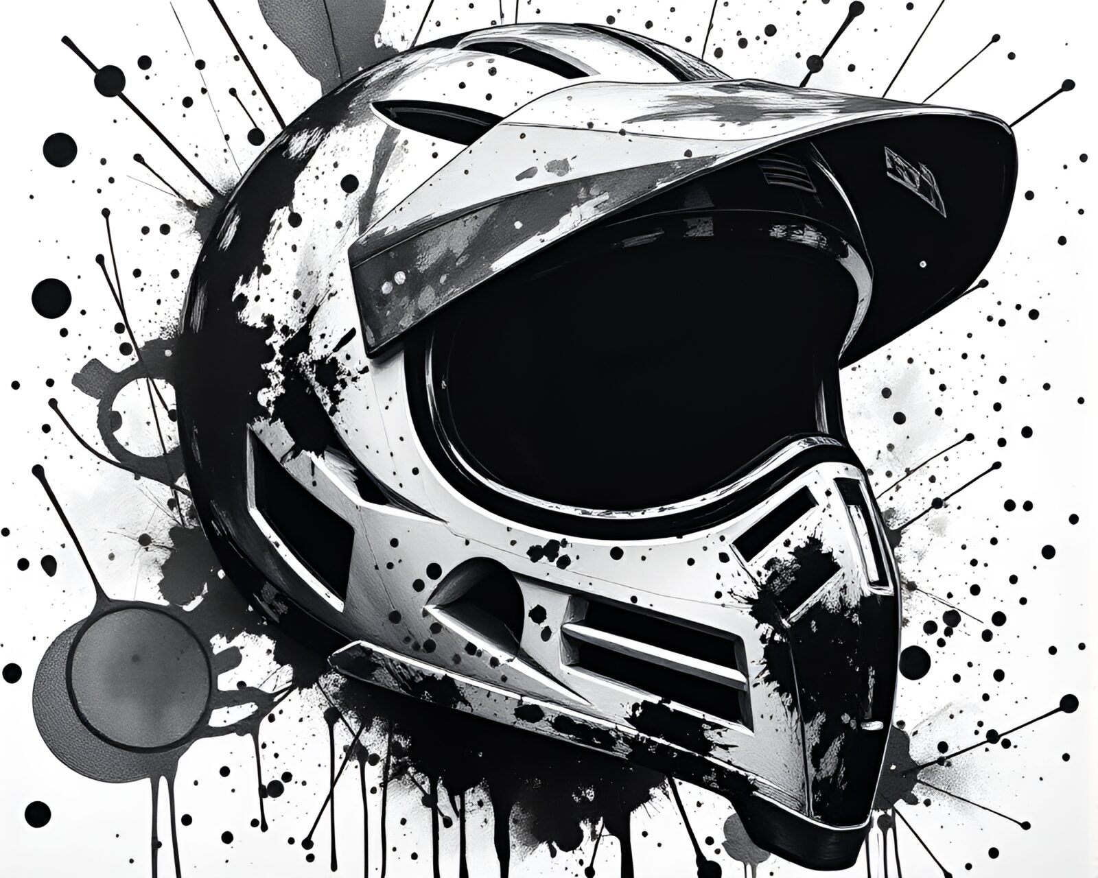 Black and white paint splatter design on a helmet