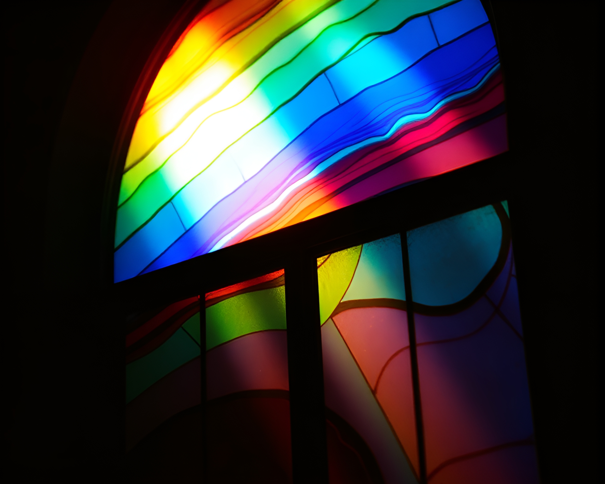 Stained-Glass Rainbow of Oils in Low Light – free AI stock image