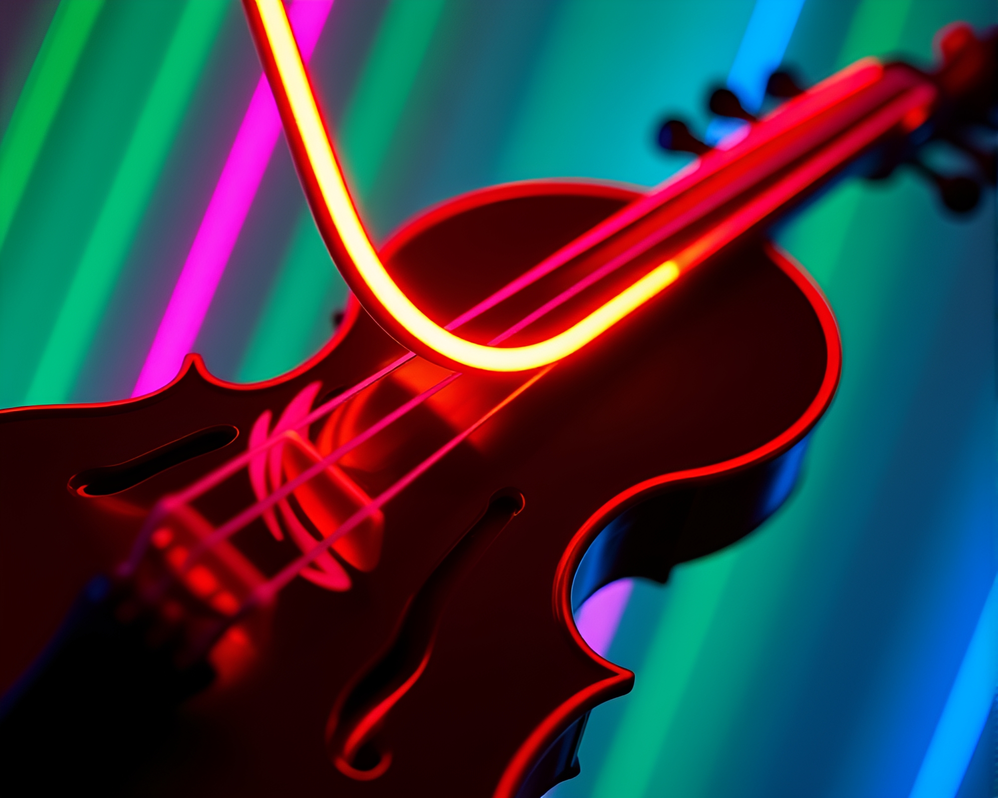 Neon Violin Glow: Algorithmic Art Illumination – free AI stock image
