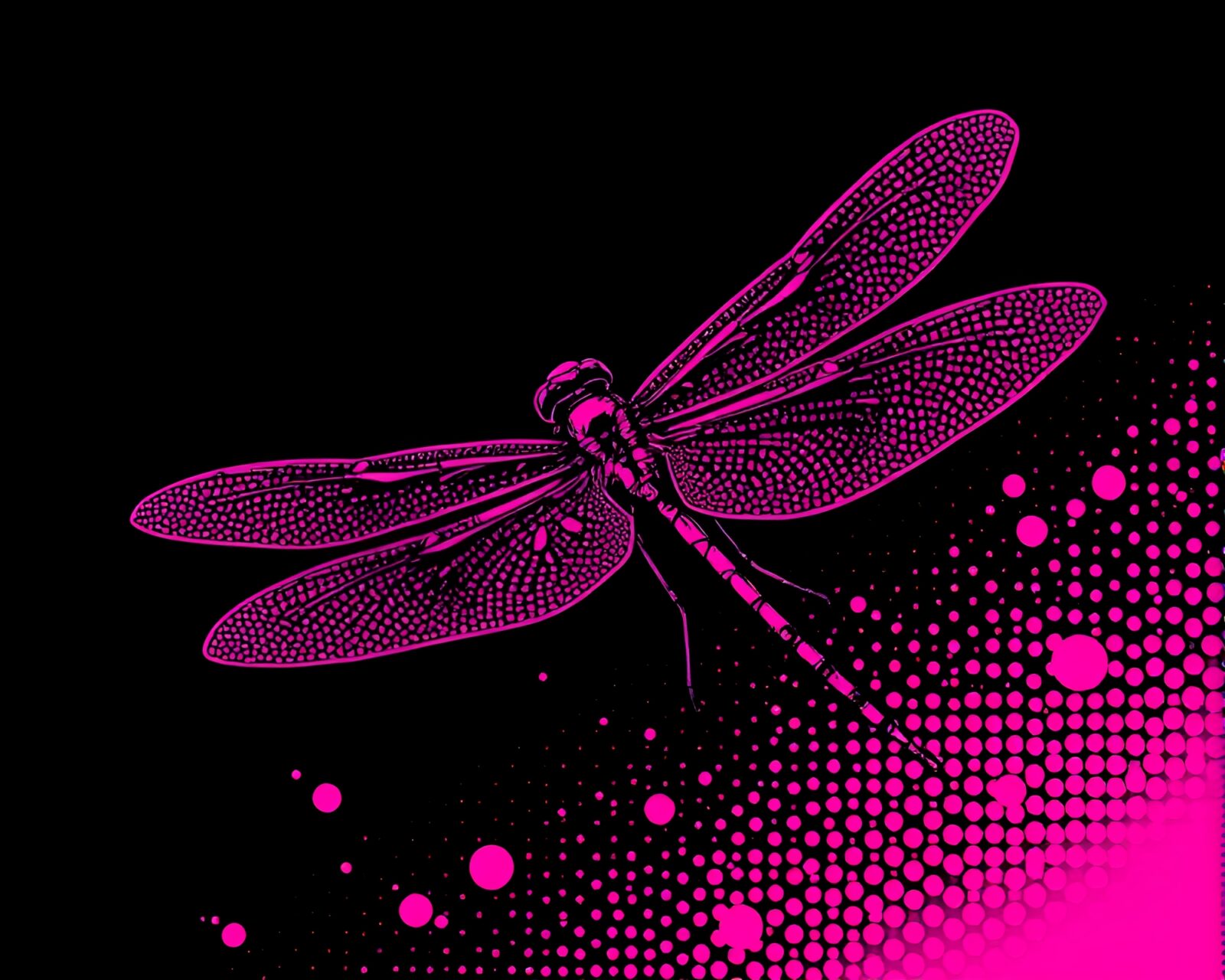 Vibrant anime dragonfly in magenta hue on grid background