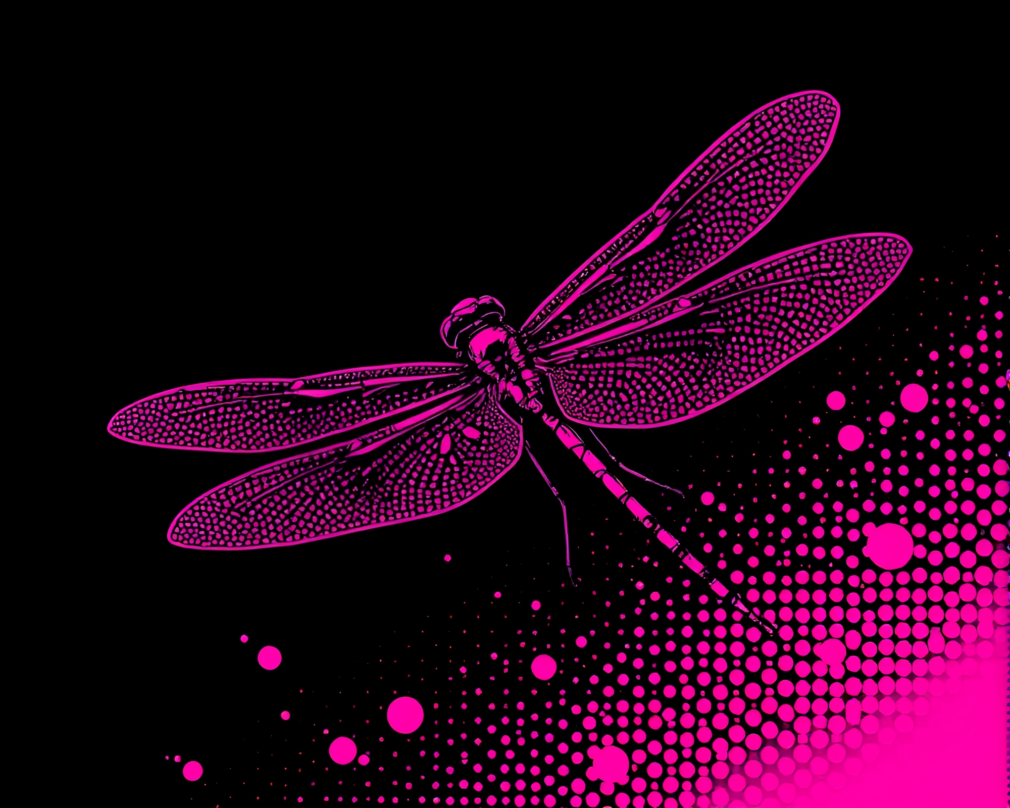 Magenta Punch Dragonfly: Anime Halftone Grid Composition – free AI stock image