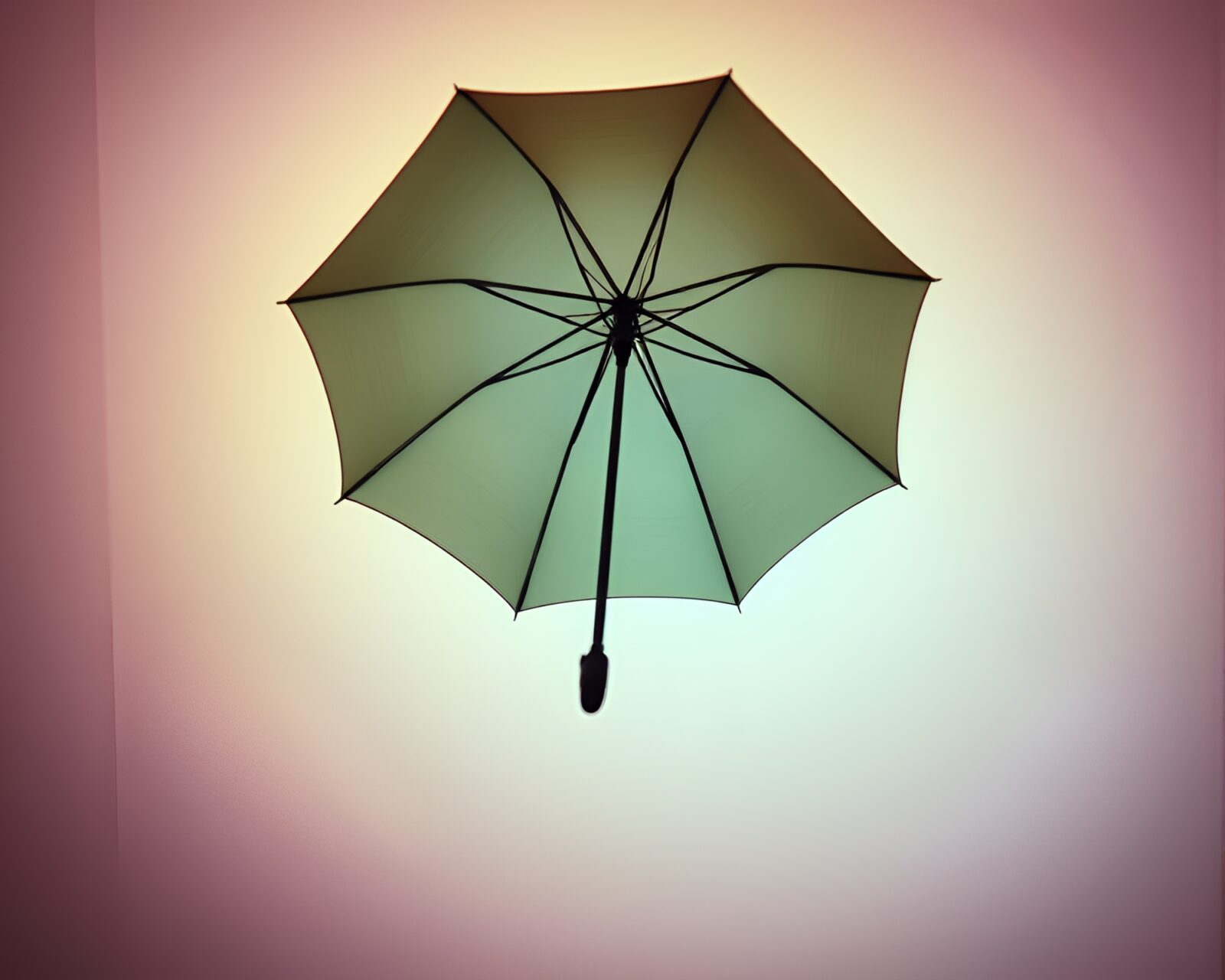 Pastel gradient with paper cutout umbrellas in distorted lens