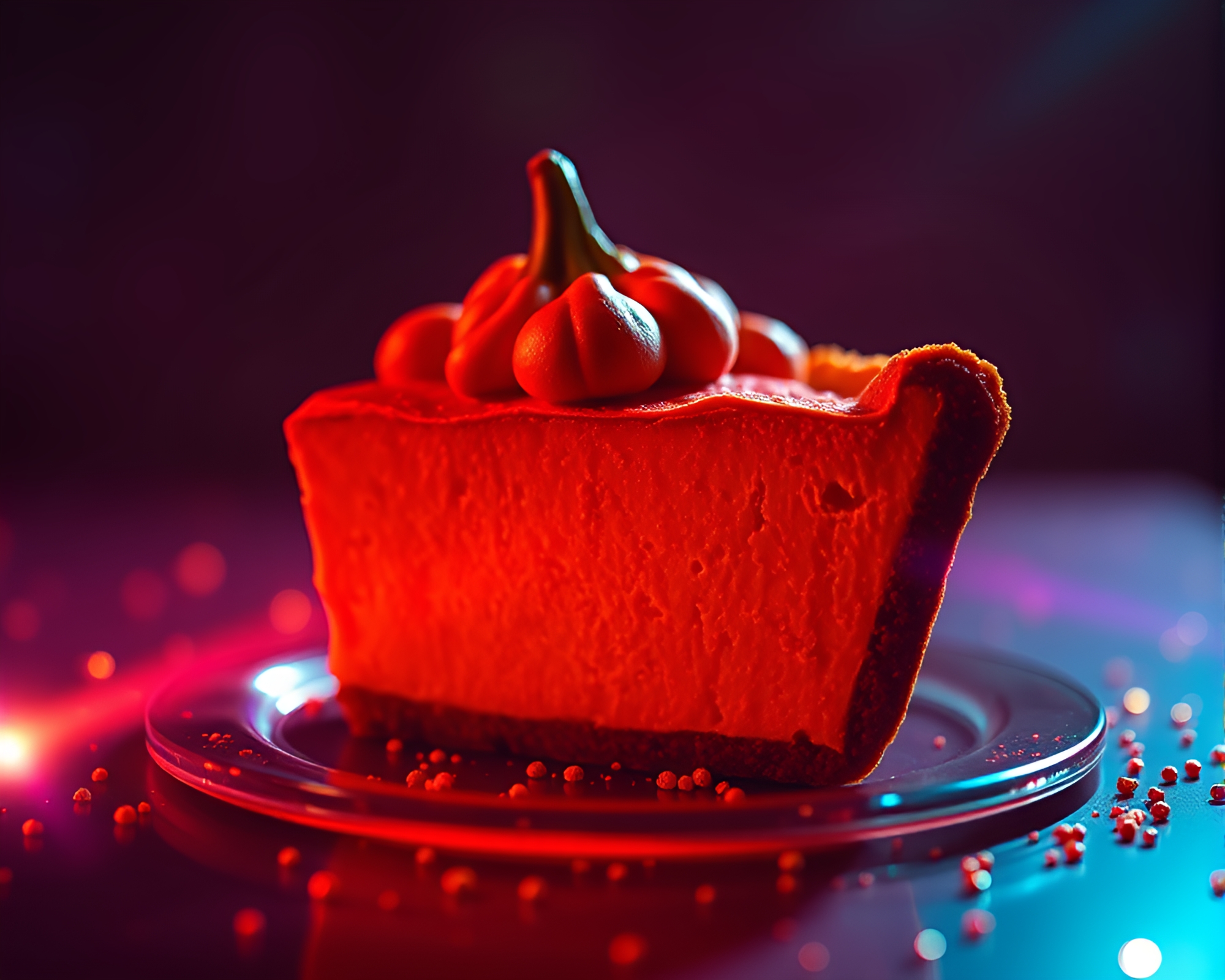 Vibrant Neon Pumpkin Pie Stippling Art with Lens Flare – free AI stock image