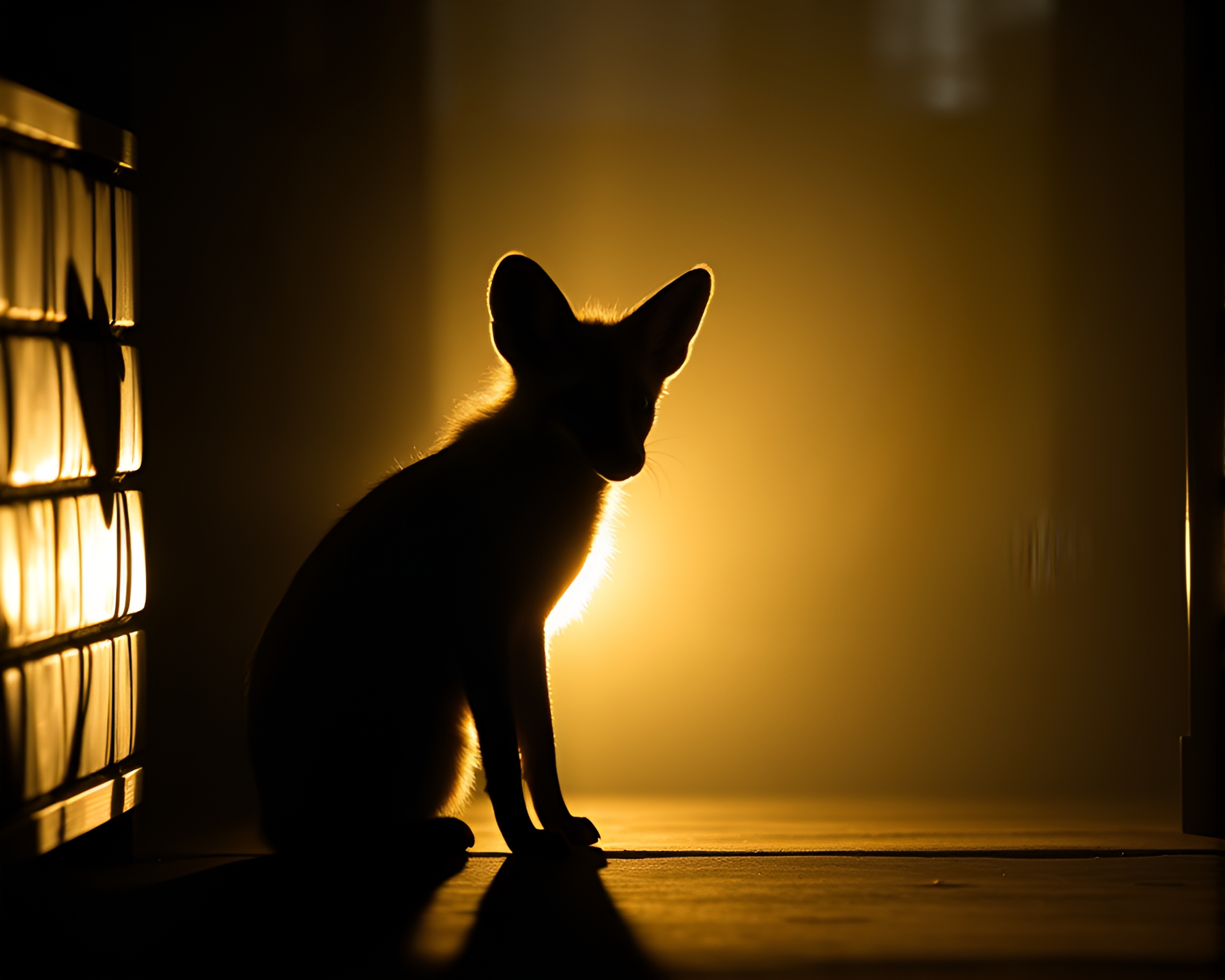 Fennec Fox Silhouette in Porchlight Shadow Cinemagraph – free AI stock image