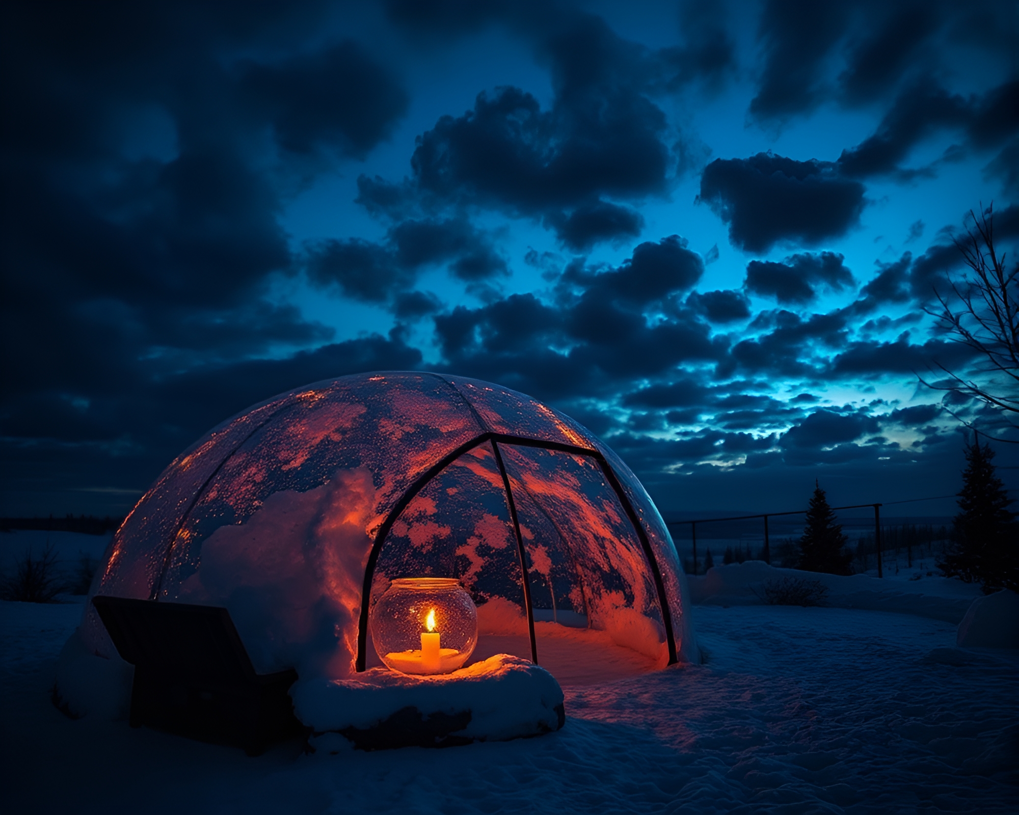 Glass Igloo Amidst Spectacular Cloud Formations – free AI stock image