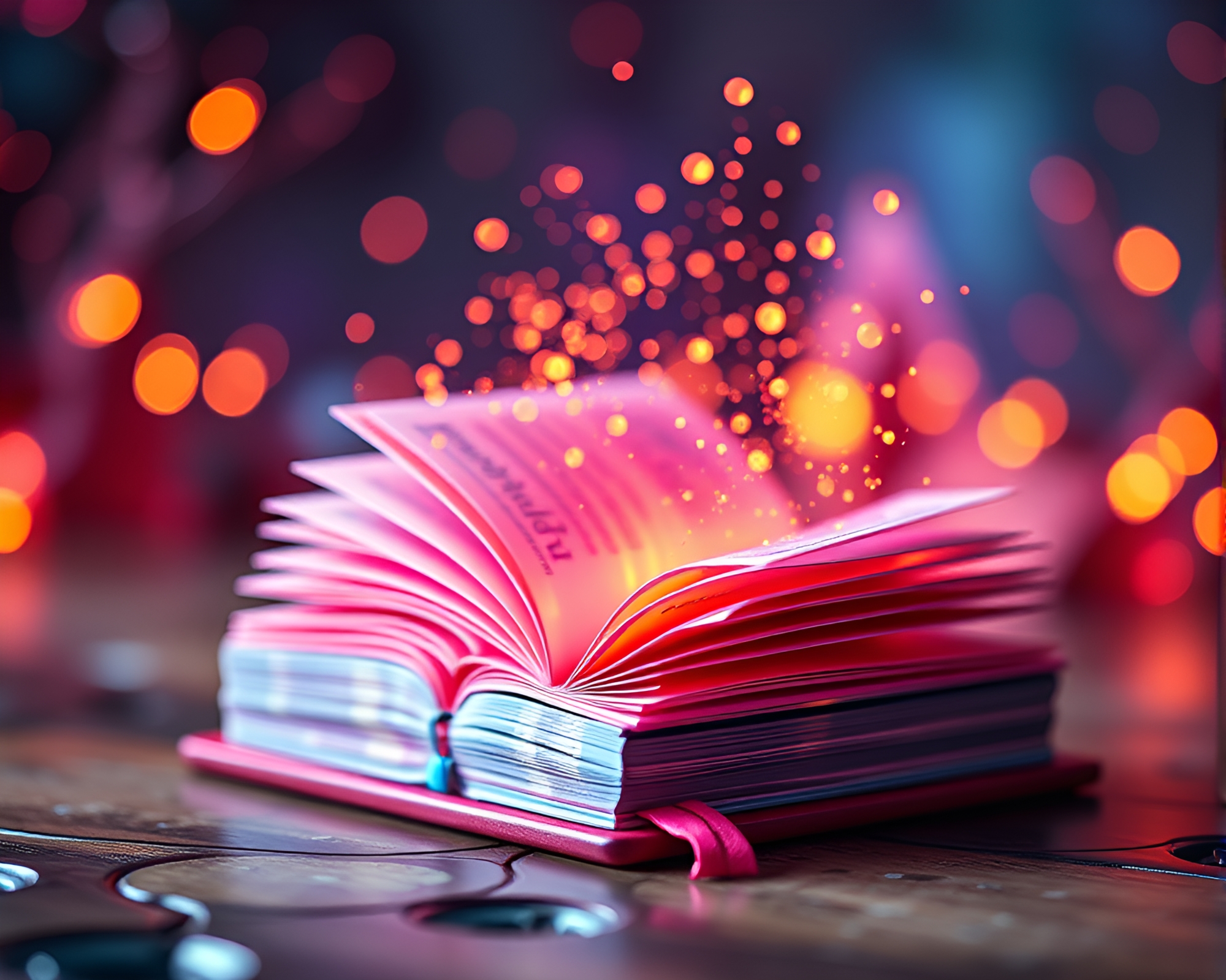 Enchanted Bookshelf Illuminated with Triadic Colors – free AI stock image