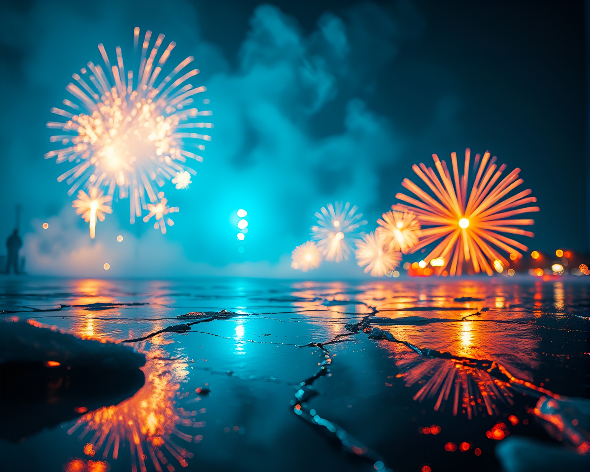 Glistening Ice Calligraphy at Fireworks Festival – free AI stock image