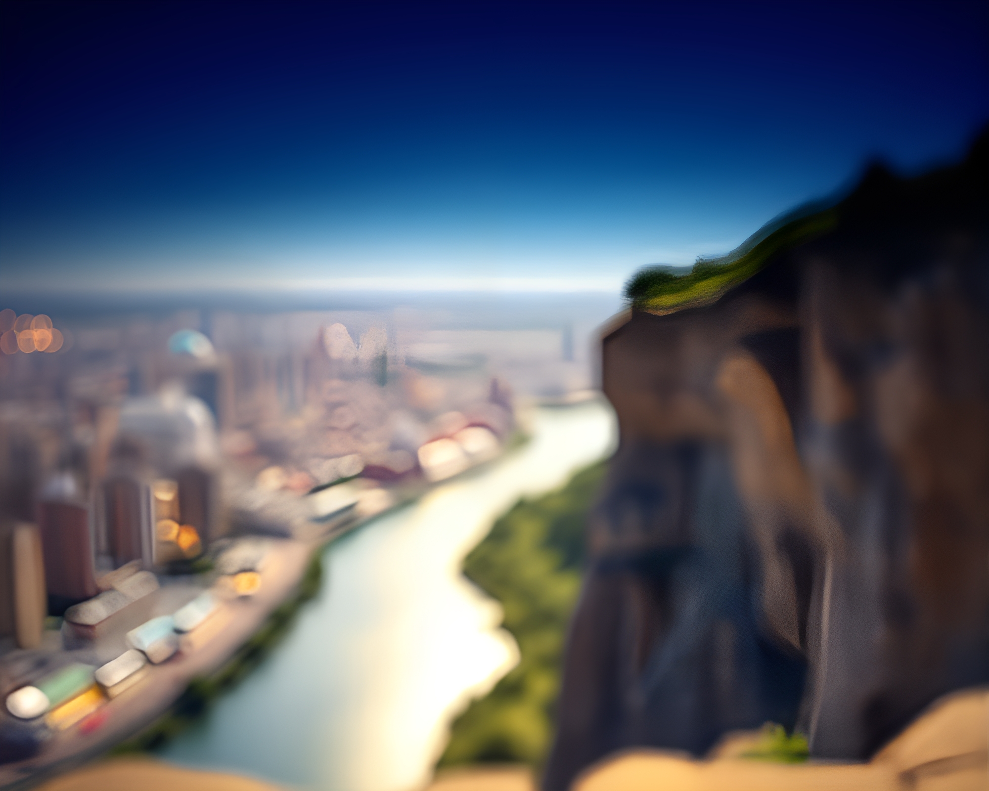 Virtual Cityscape Shadows: Bokeh Foreground Study – free AI stock image