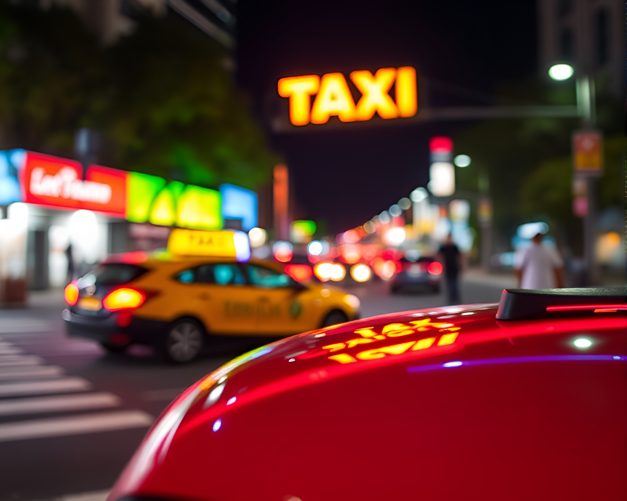 Neon Taco Stand in Holographic Cityscape – free AI stock image