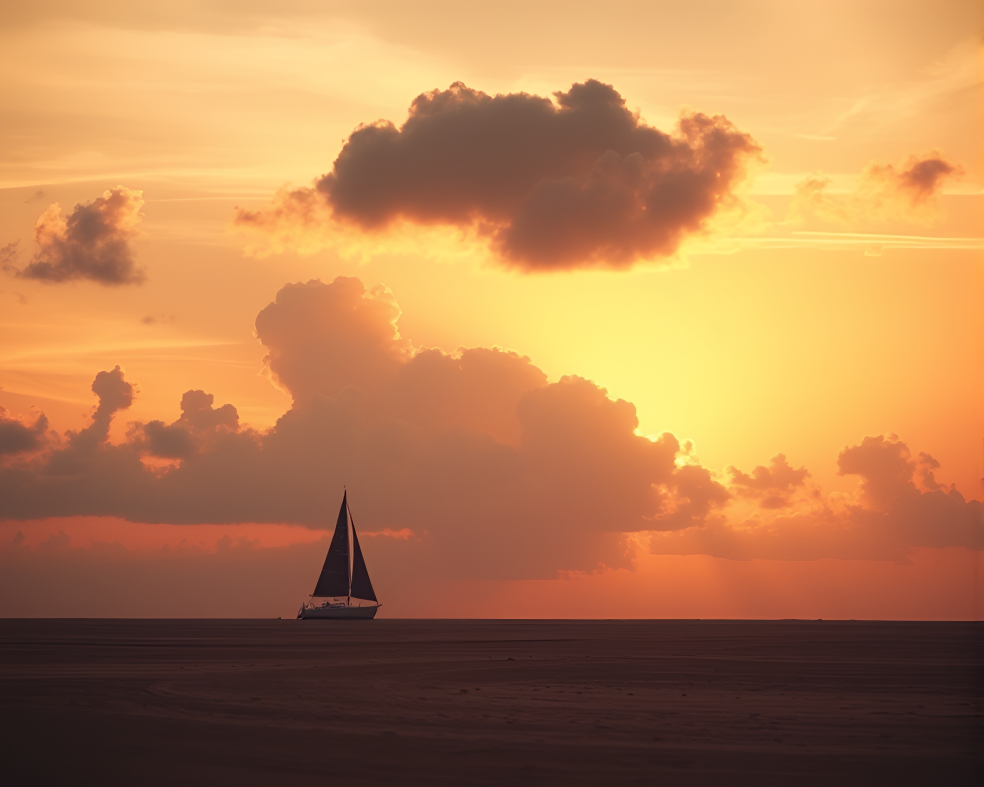 Solar Sailboat Eclipse in Desert Sunset Explosion – free AI stock image