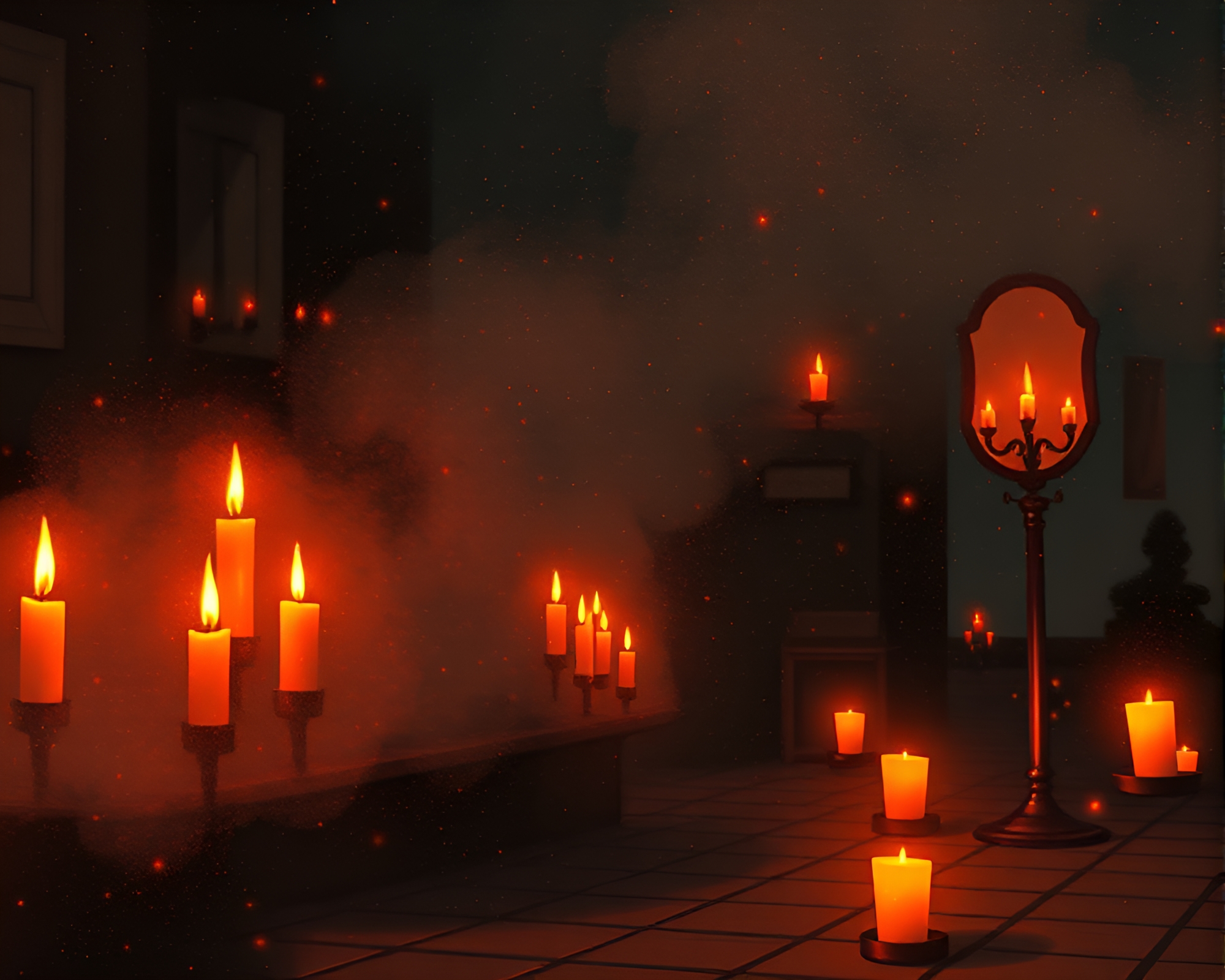 Retro Steampunk Grid Illuminated by Candles and Dust – free AI stock image