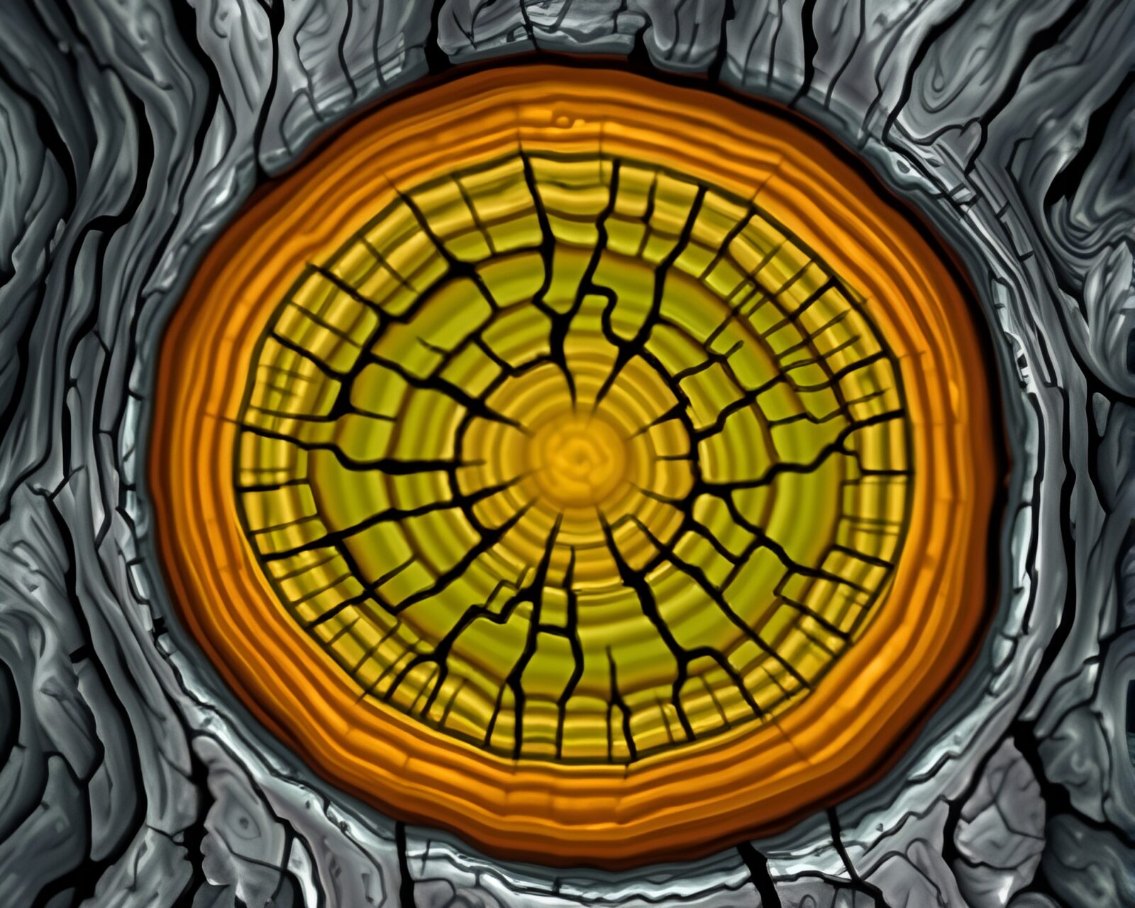 Detailed medical style mermaid surrounded by tree ring patterns