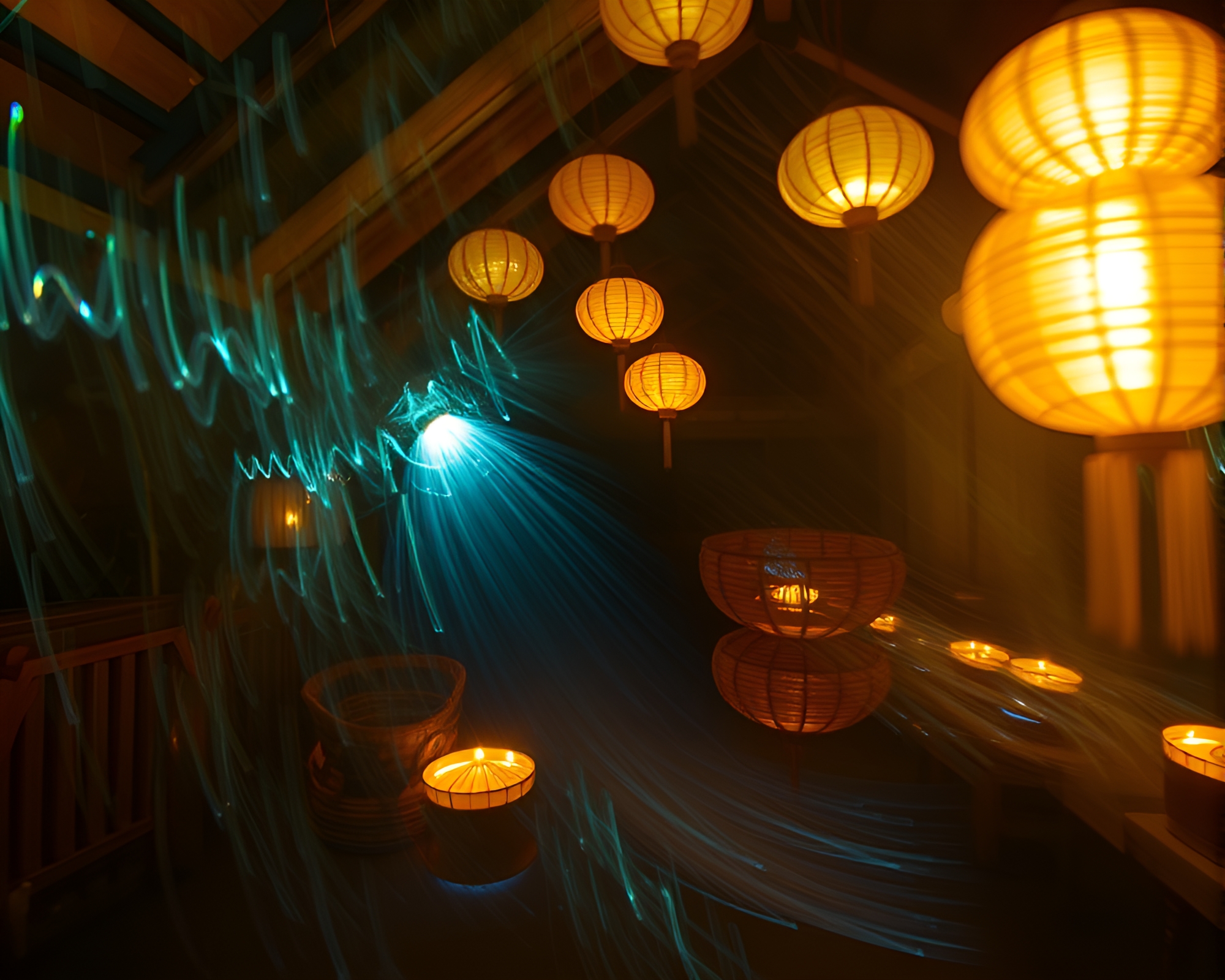 Fiber Optic Dim Sum Delightful Double Exposure – free AI stock image