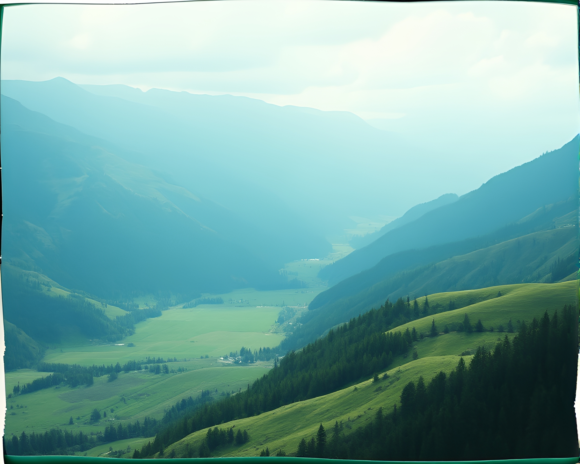 Rugged Valley Landscape Embracing Serenity in Teal Hues – free AI stock image