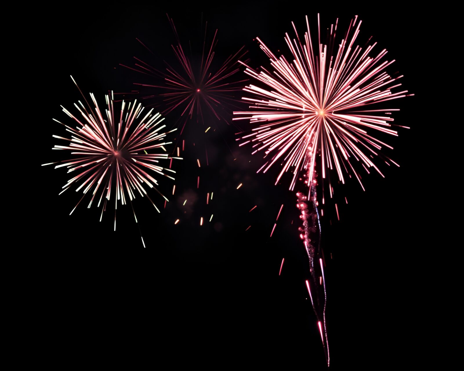A mesmerizing scene of fireworks, clock, and disco ball