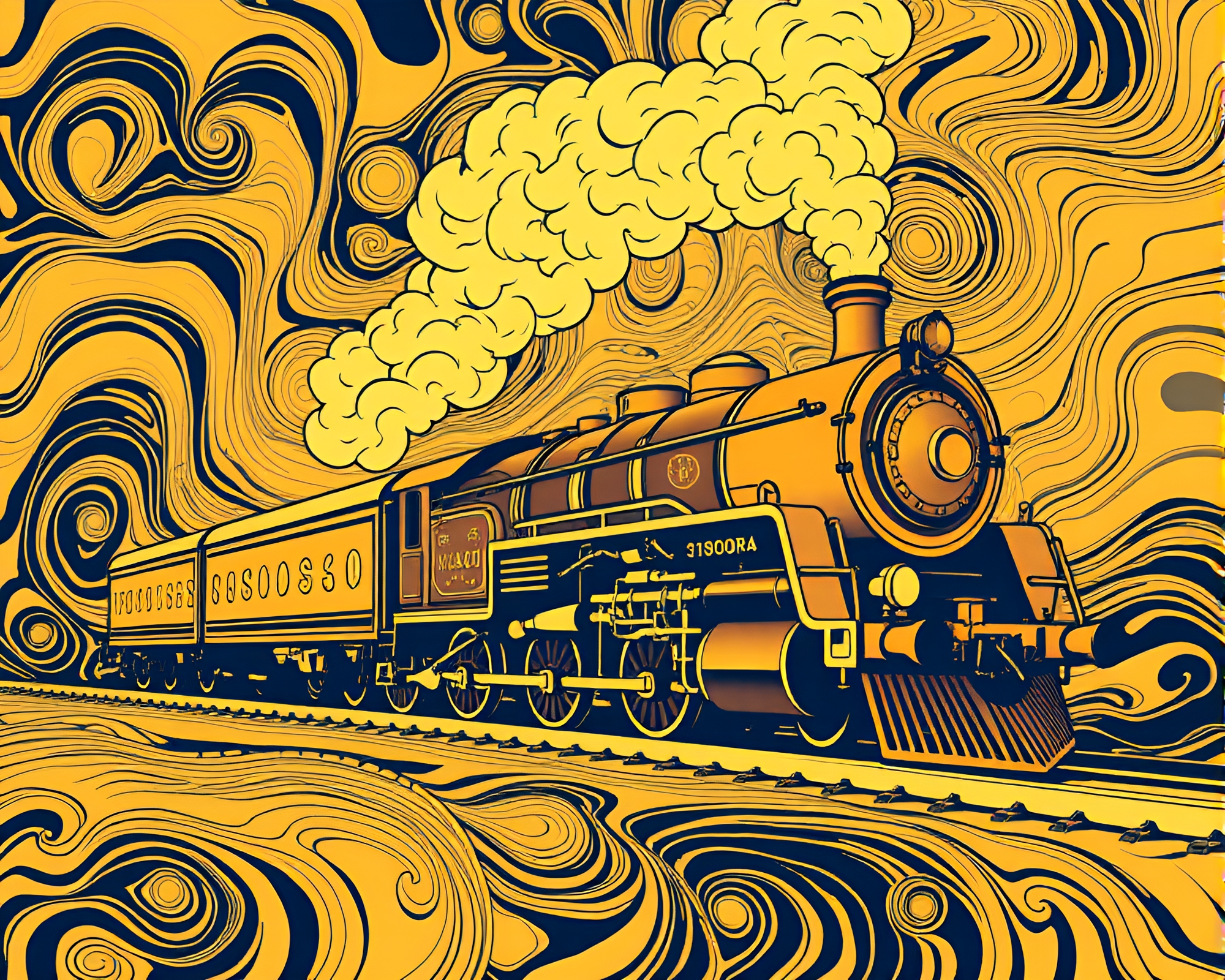 Golden Savanna Steam Locomotive in Pop Art Style – free AI stock image