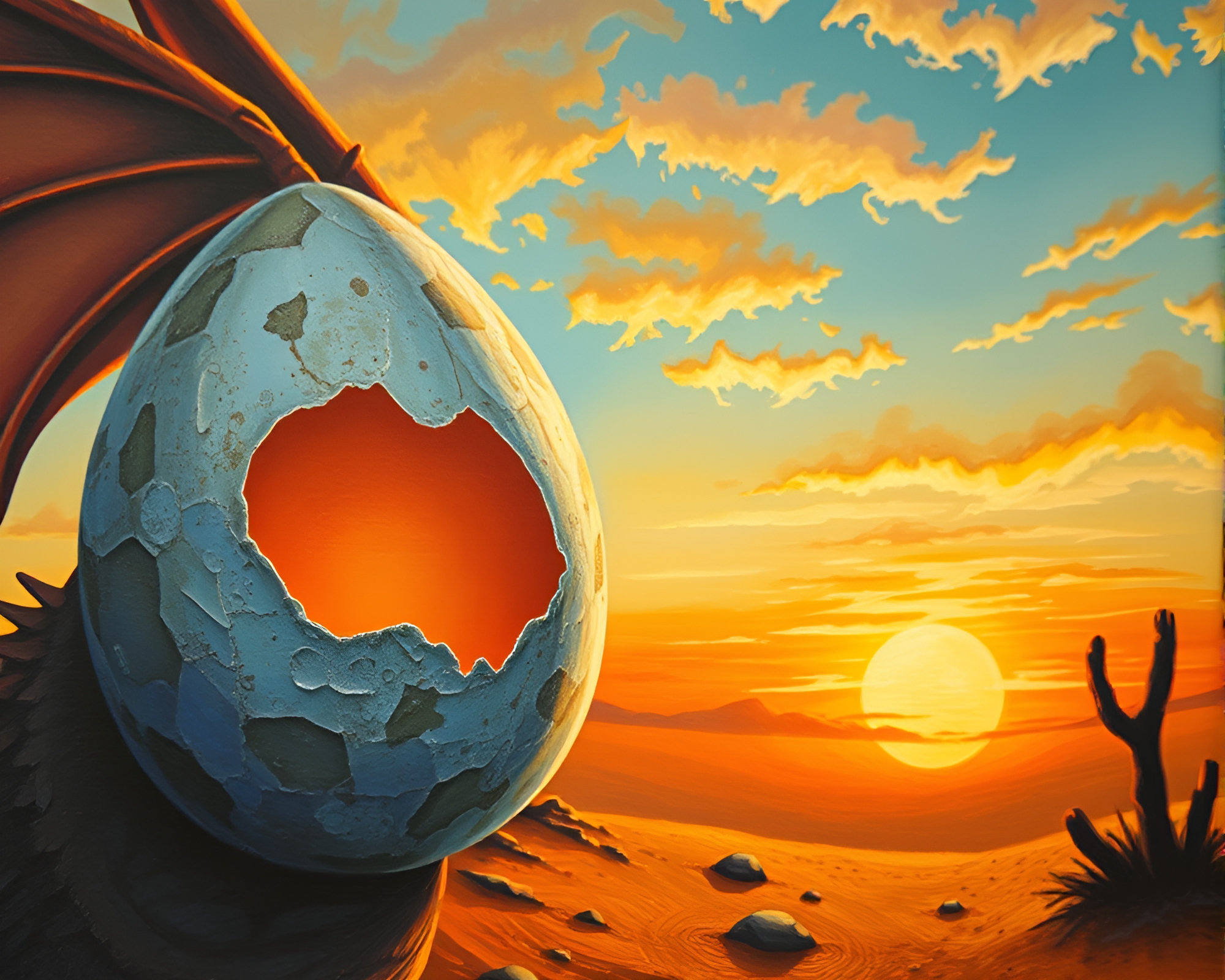 Glistening Dragon Egg in Sunset Close-Up – free AI stock image
