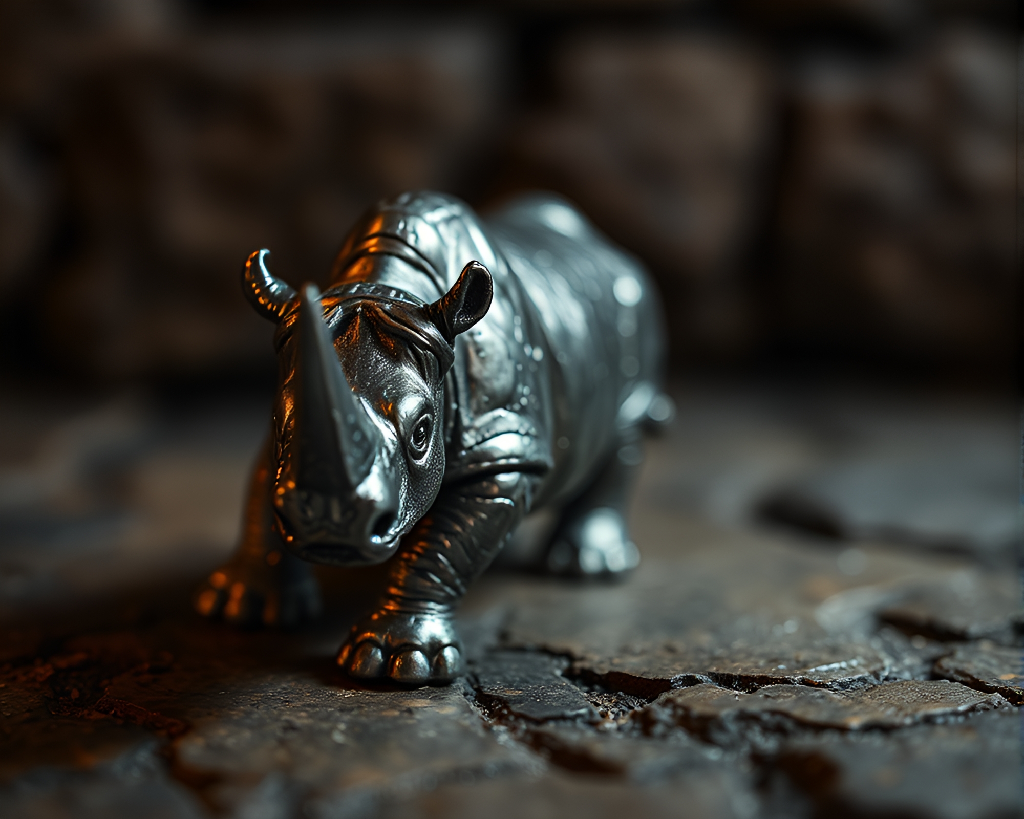 Gleaming Rhinoceros in Dungeon Torchlight – free AI stock image